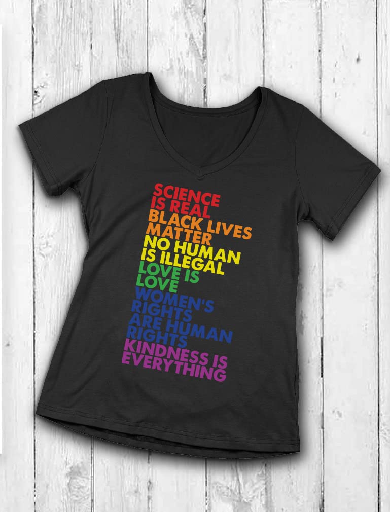 Women's Pride Shirt - Equality Love is Love LGBTQ+ Rainbow Flag V-Neck Top for Gay Rights & LGBT Support | Perfect for Pride Parades, Festivals & LGBTQ Events