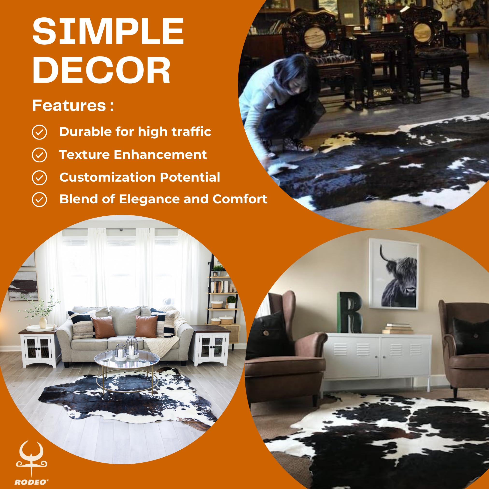 Authentic Rodeo Cowhide Rug - 6x7ft Genuine Leather Cowhide Carpet for Western & Country Home Decor - Hand-Selected Dark Chocolate Brown - Durable, Unique & Cozy - Perfect for Living Room, Cabin, Ranch or Lodge Decor