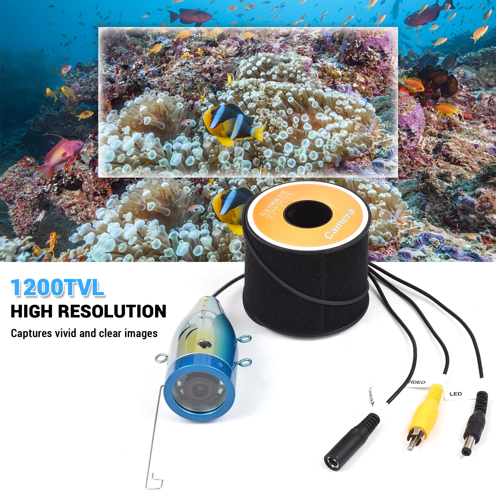 Waterproof Fishing Camera with 12 IR LED Lights & 20M/30M/50M Cable - Replacement Underwater Camera for Fish Finders | Ideal for Deep Sea Fishing, Ice Fishing & Kayak Fishing