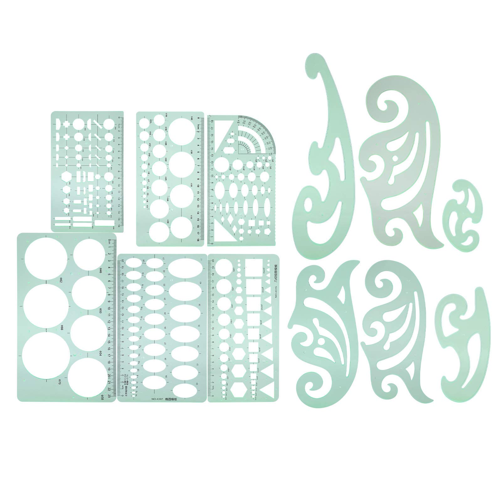 12-Piece Multifunctional Geometric Drawing Template Set - Drafting Ruler, Measuring Stencil & Design Tool for Architects, Engineers, Students | Perfect for School Projects, Office Work & DIY Crafts