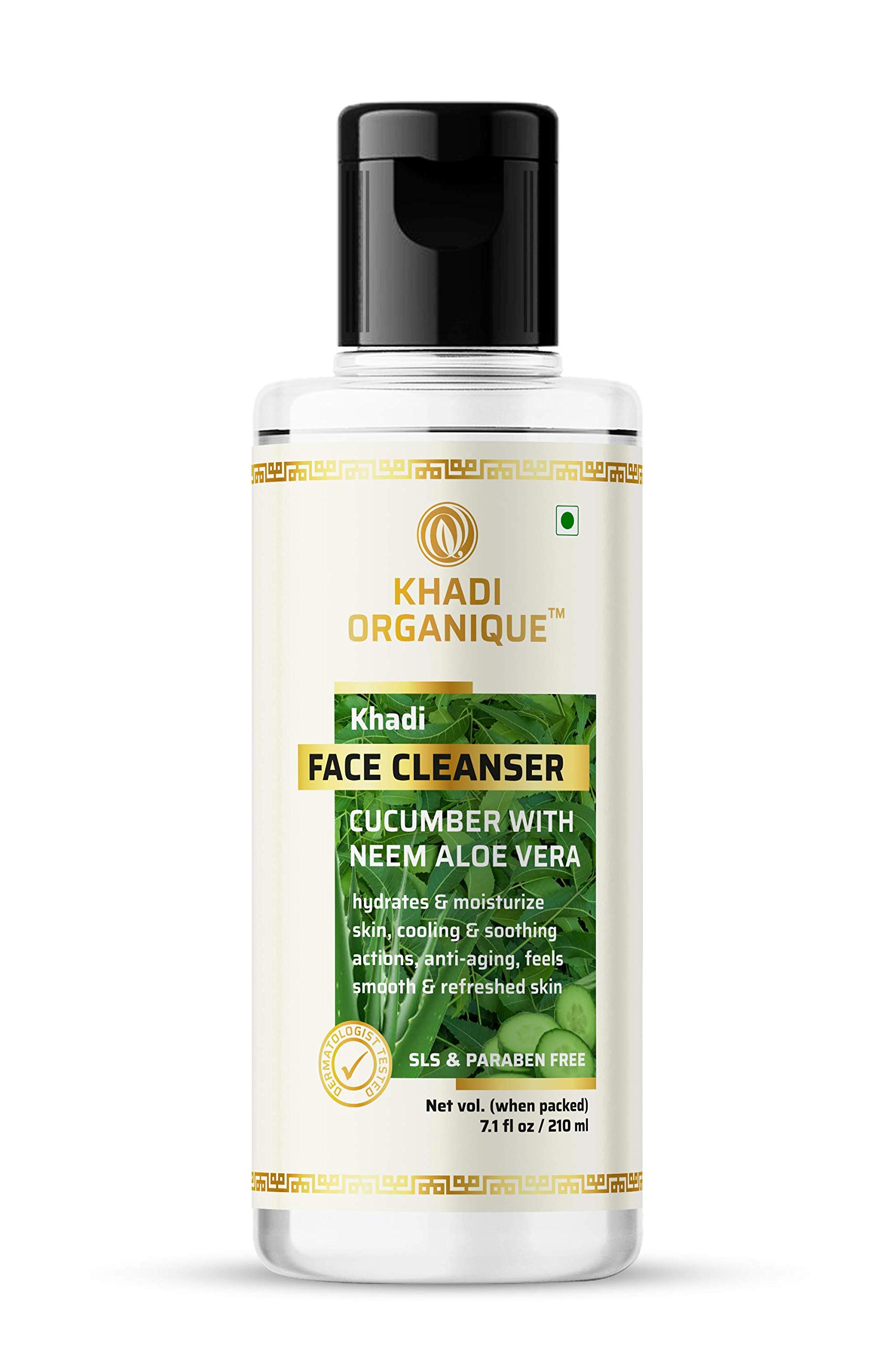 Khadi Organique Cucumber Neem Aloe Vera Face Cleanser 210ml - Gentle Organic Facial Wash for Acne, Oily & Sensitive Skin - Daily Skincare Routine