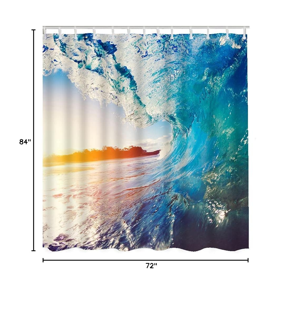 WONDERTIFY Ocean Wave Crashing Shower Curtain - Waterproof Bathroom Decor with Sunrise Surfing Design, 72x84 Inch Blue - Perfect for Beach Theme Bathrooms & Coastal Home Decor