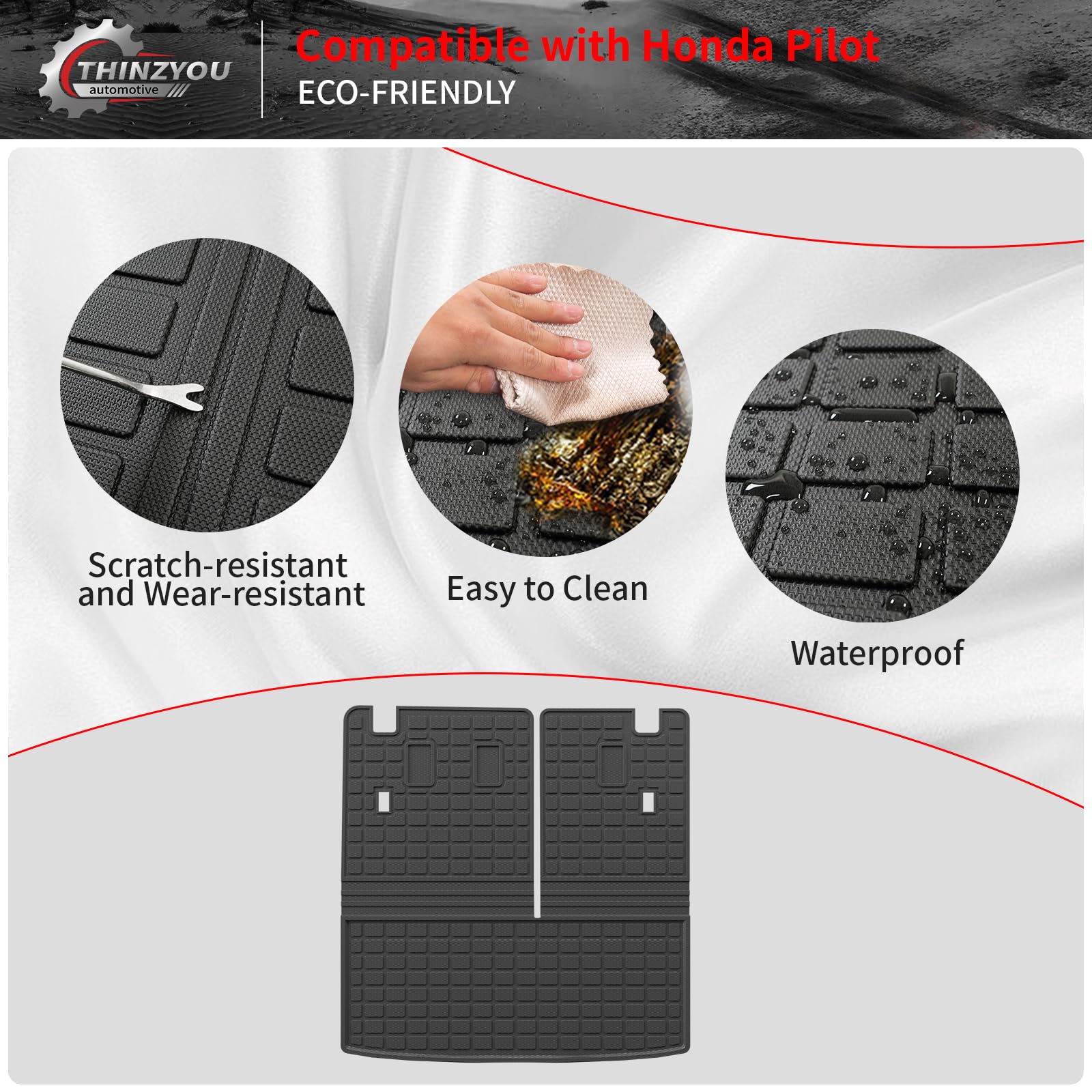 All-Weather TPE Floor Mats & Cargo Liner for 2023-2025 Honda Pilot - Custom Fit Back Seat Cover Protector & Trunk Mat with Backrest - Durable Interior Accessories for SUVs (Perfect for Road Trips, Family Travel & Outdoor Adventures)