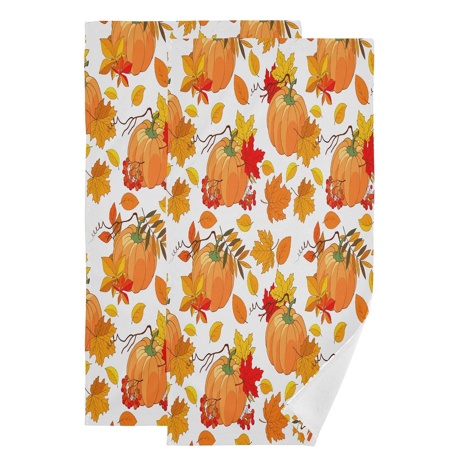 Fall Pumpkin Maple Face Towel Set of 2 - Soft Autumn Thanksgiving Hand & Dish Towels - 30x15 Inches for Kitchen, Bathroom & Beach Decor - Perfect for Seasonal Home Decor, Hostess Gifts & Thanksgiving Table Settings