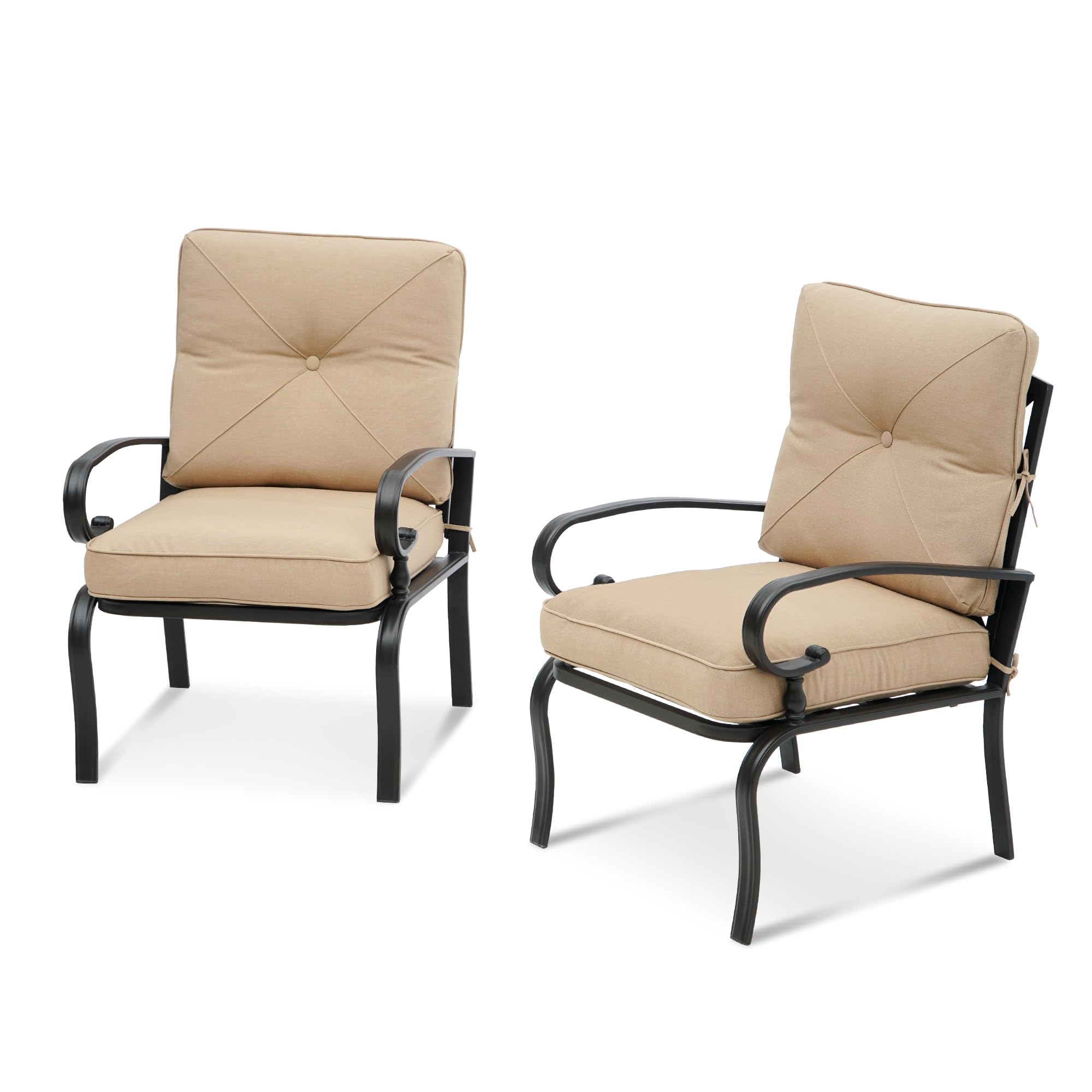 2-Piece Patio Dining Chairs Bistro Set - Wrought Iron Outdoor Furniture with Brown Cushions, All-Weather Garden Seating for Backyard, Balcony or Poolside Relaxation
