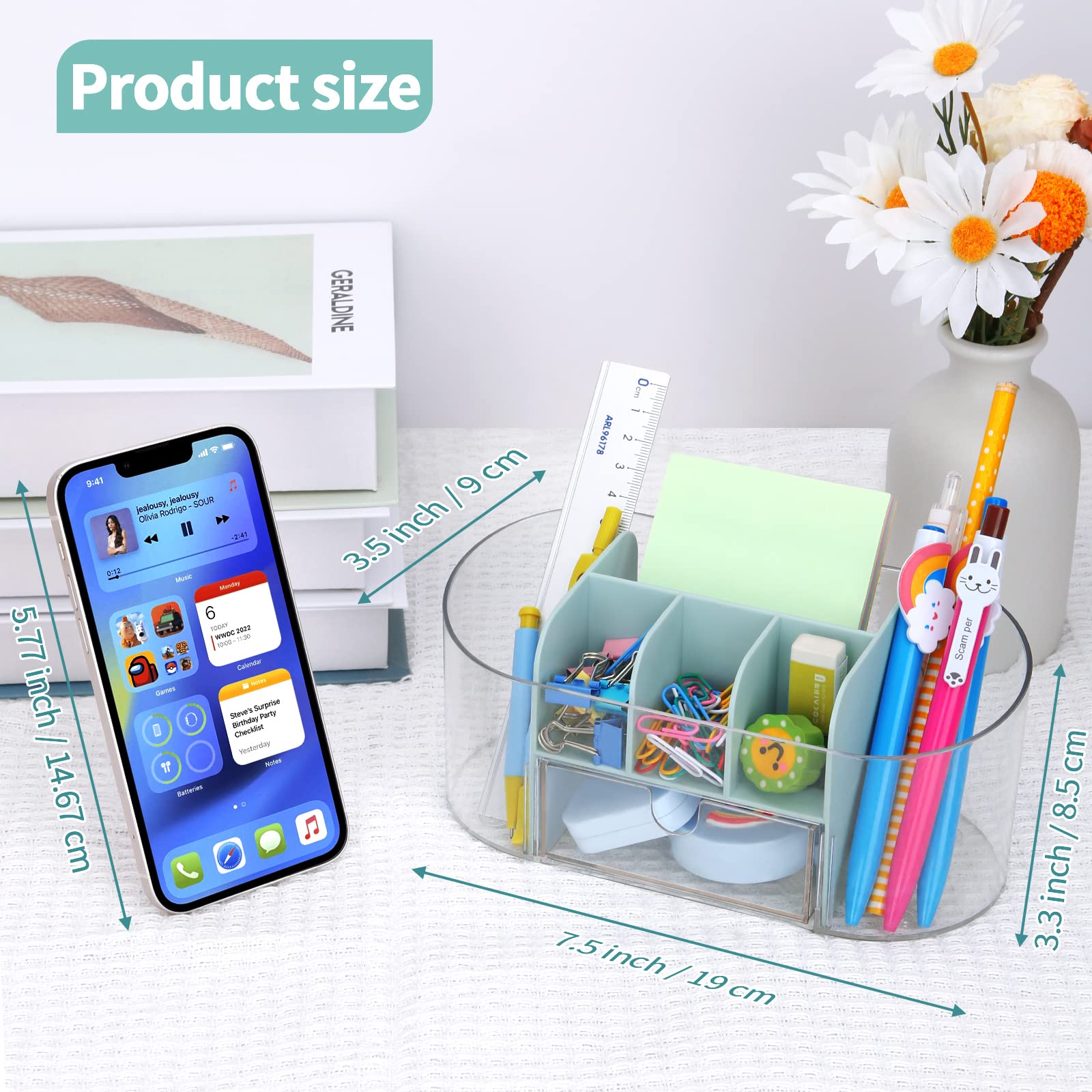 Acrylic Desk Organizer with Drawer - Pen Holder for Office, School & Dorm