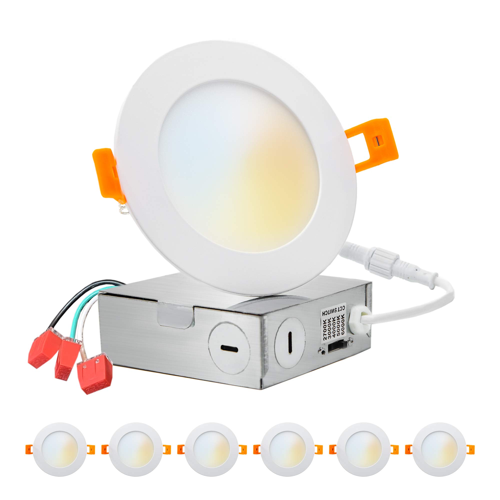 24-Pack PROCURU 4-Inch Ultra-Thin LED Recessed Downlight - 2700K-6000K Color Selectable, Dimmable, 9W 700LM, ETL Certified - Perfect for Bedroom, Kitchen & Living Room Lighting