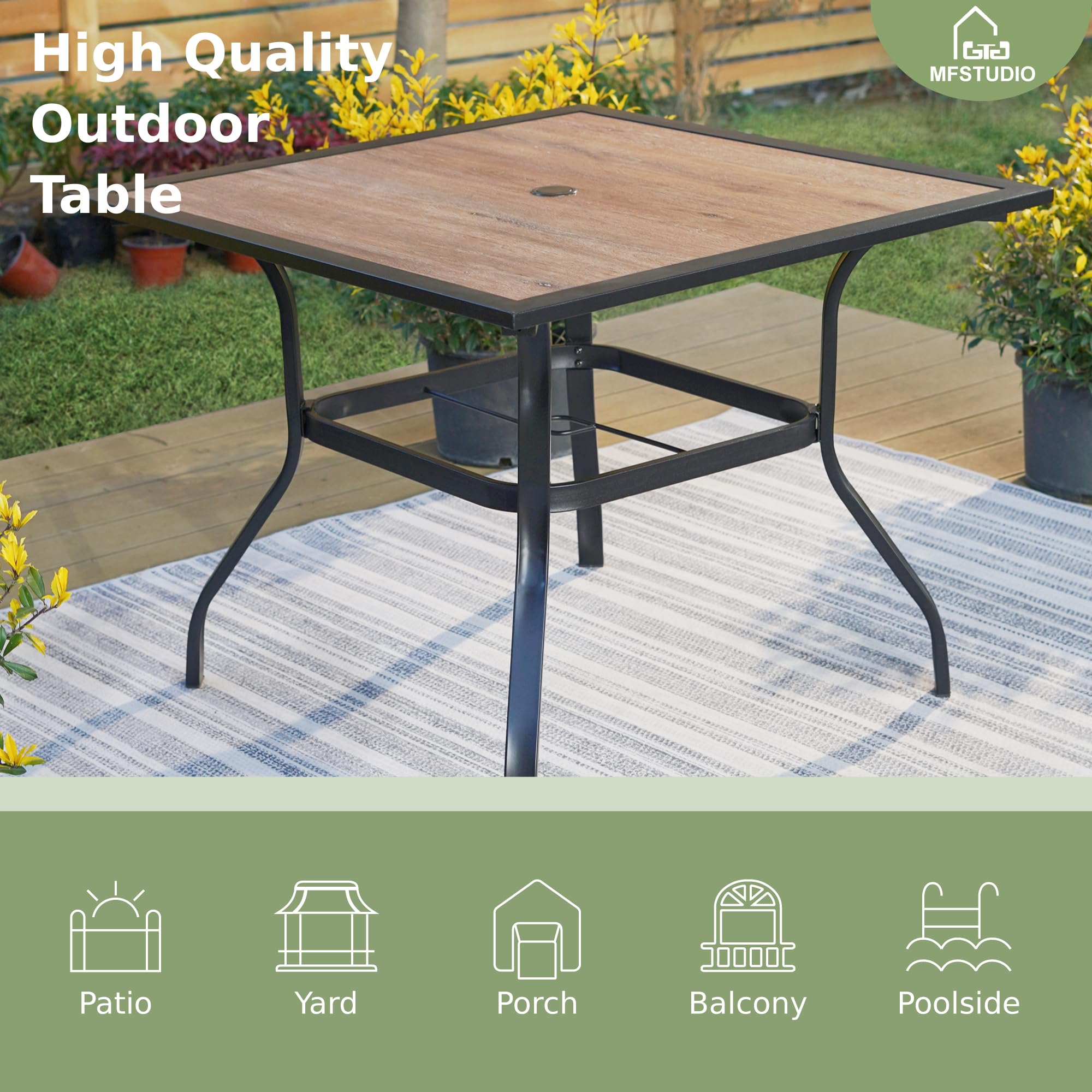 MFSTUDIO 5-Piece Outdoor Dining Set - Wood-Look Metal Table & 4 PE Wicker Chairs, Patio Furniture for Garden, Backyard, Poolside & Balcony Dining