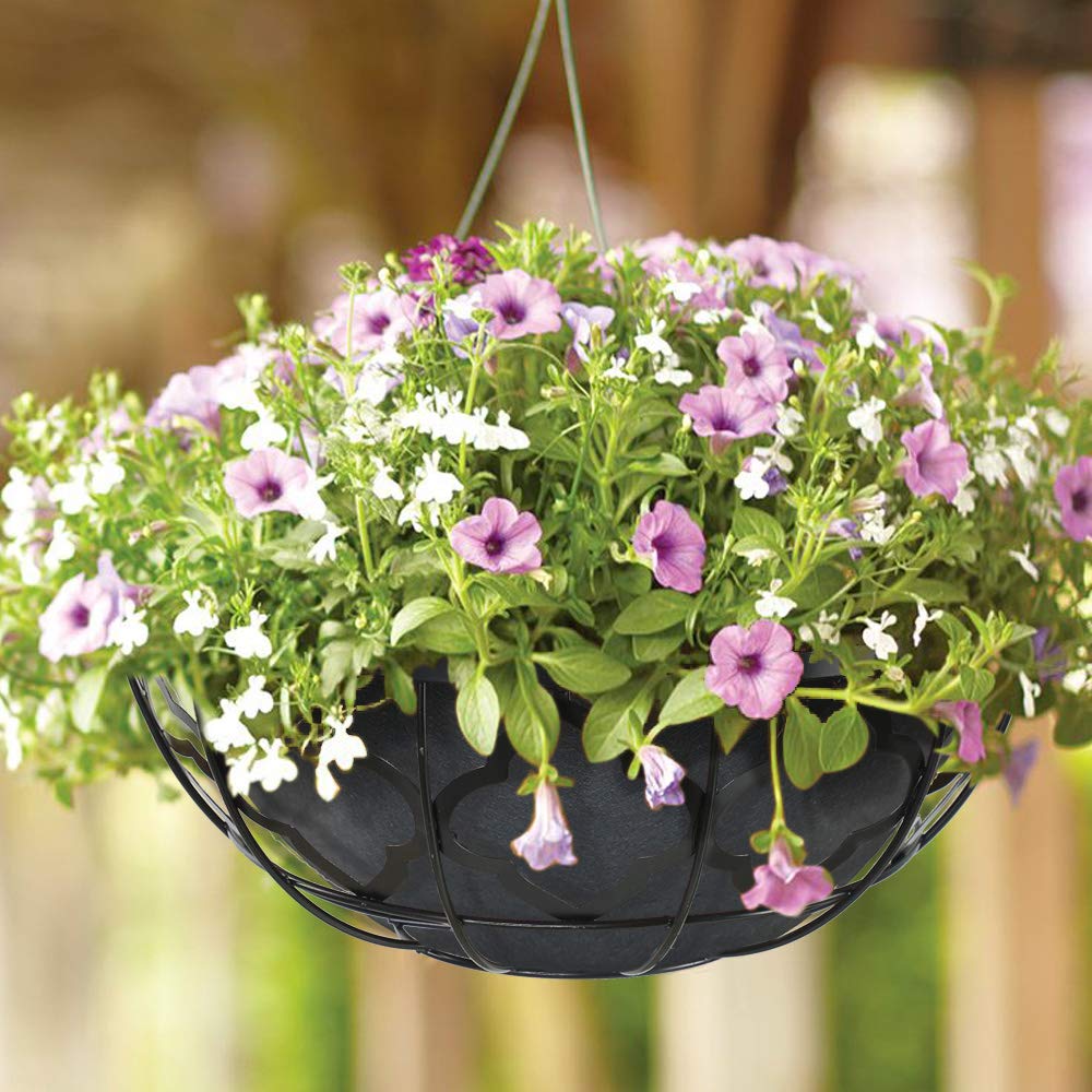 Non-Woven Fabric Plant Grow Bags - 2 Pack 12 Inch Round Hanging Basket with Coco Liner, Trough Shaped Wall & Deck Mount Planters for Window Box Replacement - Perfect for Indoor/Outdoor Gardening, Vertical Planting & Home Decor