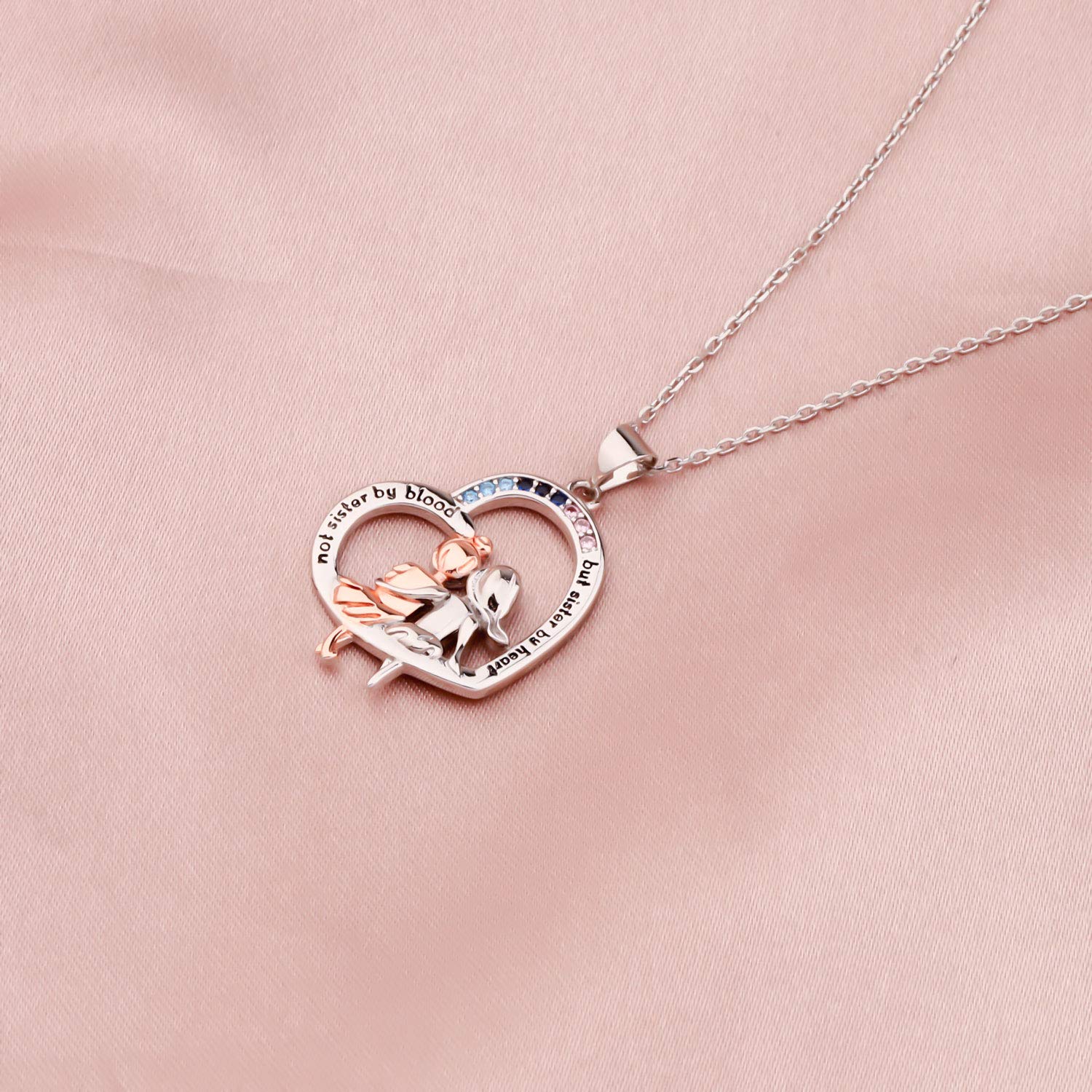 SEIRAA Sisters Necklace - Heart Pendant Friendship Gift for Sister by Heart, Birthday Present for Best Friends (Perfect for Sister's Day, Graduation, or Anniversary Gifts)