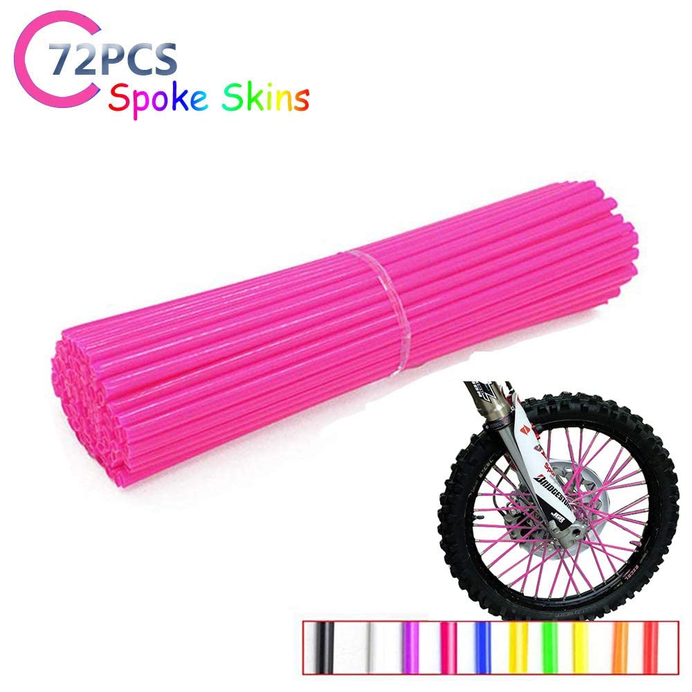 72 PCS Universal Spoke Skins for Motorcycle & Dirt Bikes - Colorful Protective Wheel Trim Wrap Cover Fits Yamaha, Kawasaki, Suzuki (Pink) | Enhance Style & Protection for Off-Road Adventures & Daily Commuting