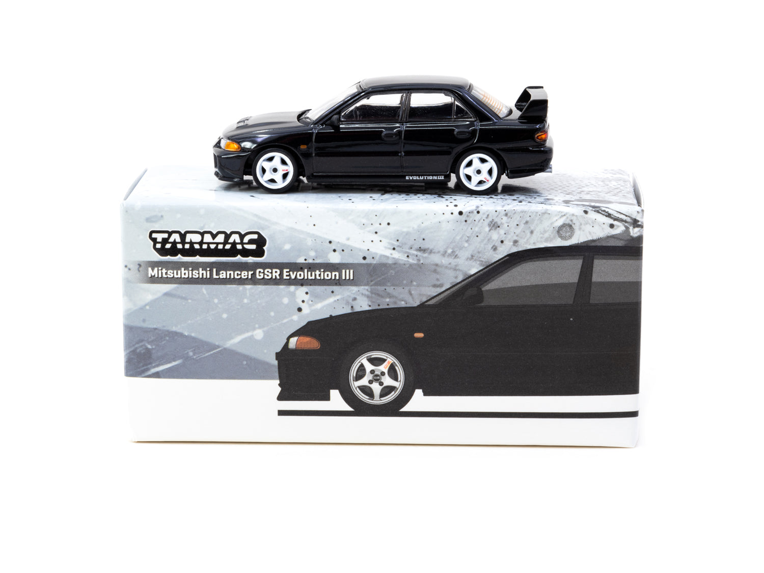 Tarmac Works 1/64 Scale Mitsubishi Lancer GSR Evolution III Diecast Model Car - Black - Collectible Miniature Vehicle for Display & Racing Scenes - Perfect for Diecast Collectors & Car Enthusiasts