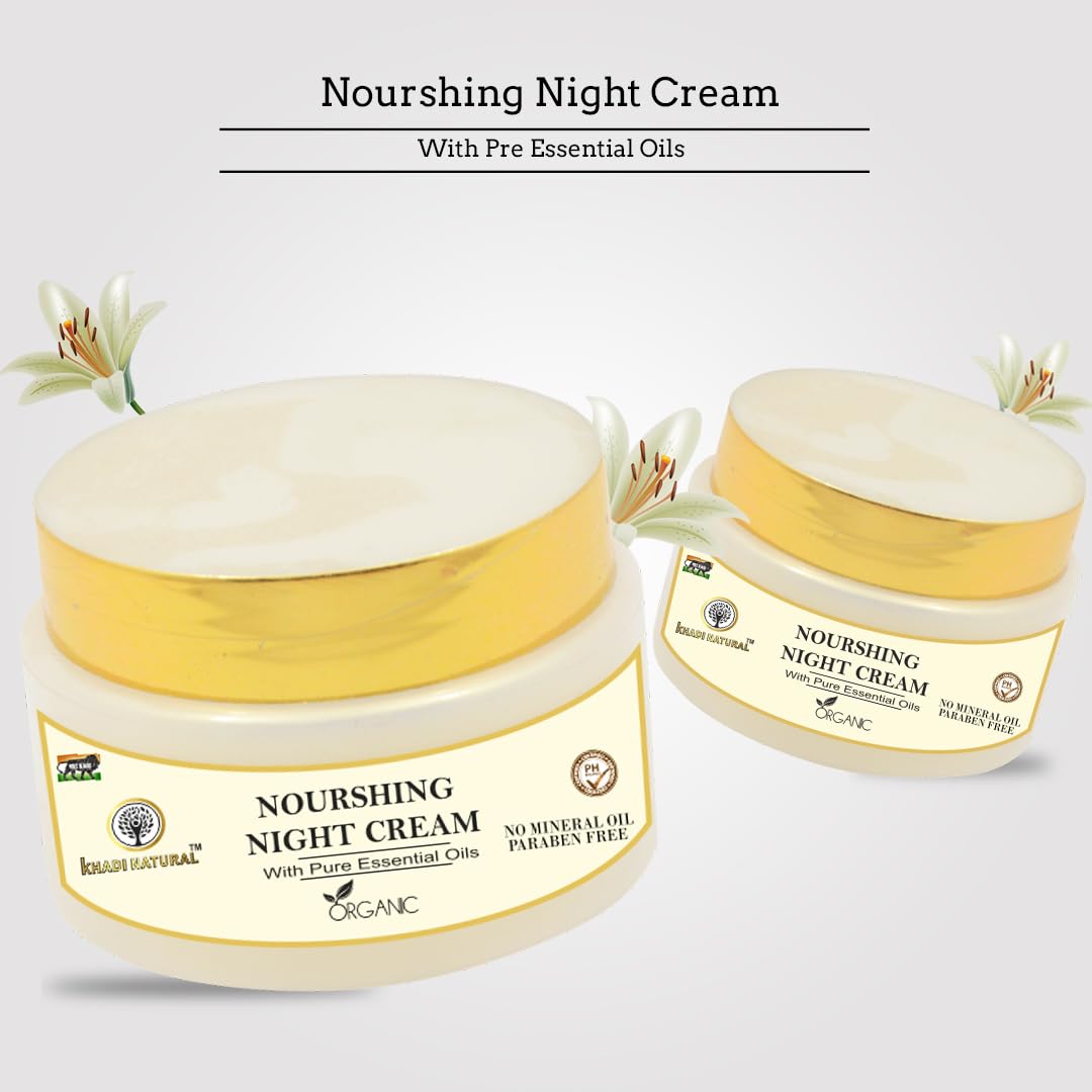 Khadi Natural Nourishing Night Cream 50G - Organic Overnight Moisturizer for Hydrated & Glowing Skin - Anti-Aging Face Cream with Herbal Ingredients - Perfect for Dry Skin Care Routine & Nighttime Skincare Regimen