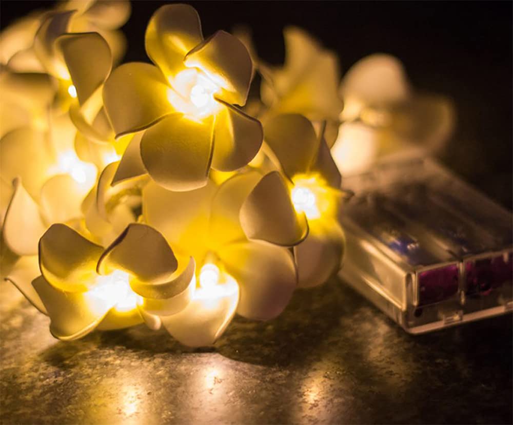 20 LED Artificial Frangipani String Lights - USB Powered Plumeria Flower Fairy Lights for Christmas, Party, Home, Wedding & Beach Decor (White, 1 Pack) | Indoor & Outdoor Decorative Lighting for Garden, Patio, Bedroom and Special Events