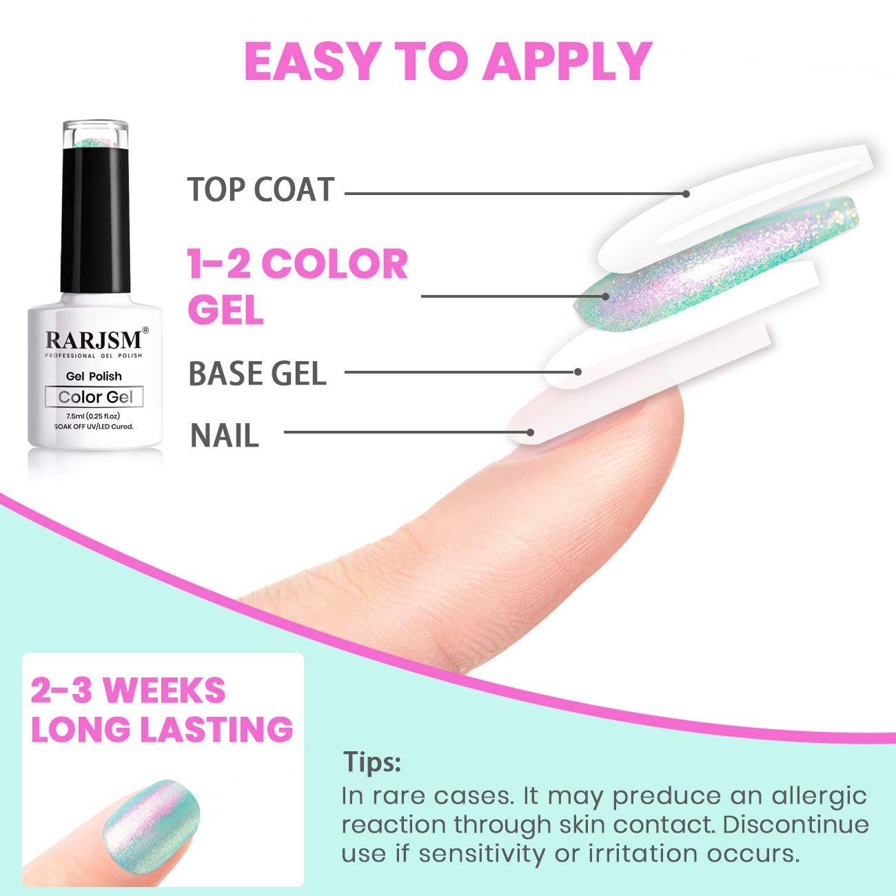 RARJSM Glitter Gel Nail Polish - Pearl Mermaid Shimmer UV LED Cured Nail Art Polish (7.5ml) for Salon & Home Manicure - Perfect for Parties, Weddings & Special Occasions