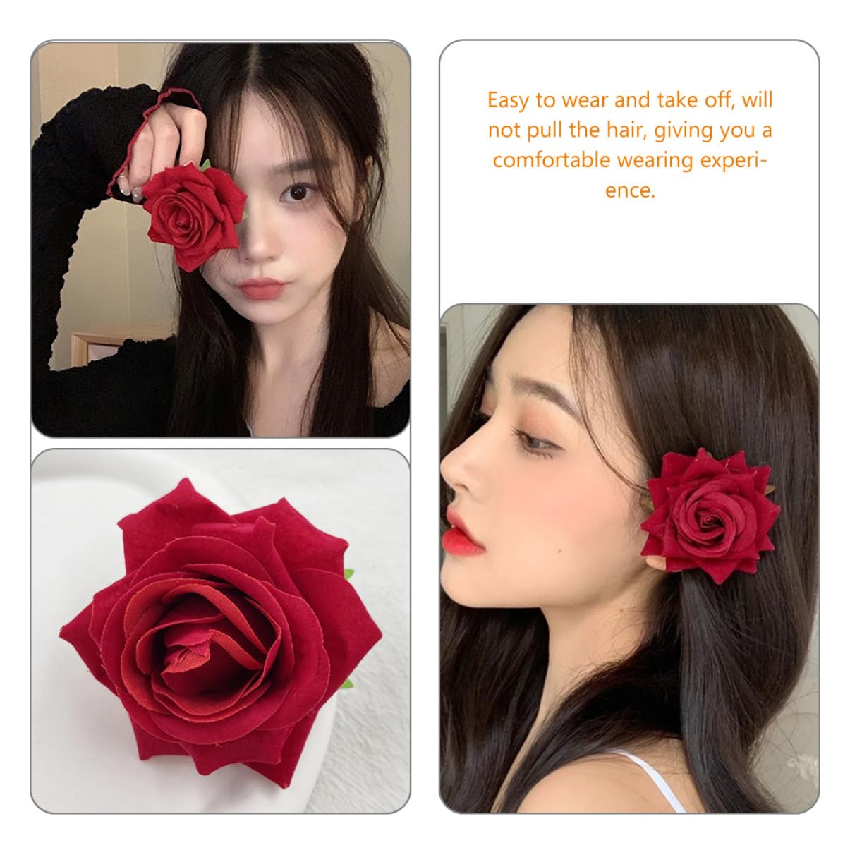 POPETPOP 3-Piece Floral Hair Clip Set for Women - Rose Flower Hairpins & Hair Accessories (3 Styles x 3pcs) - Perfect for Weddings, Parties & Everyday Fashion
