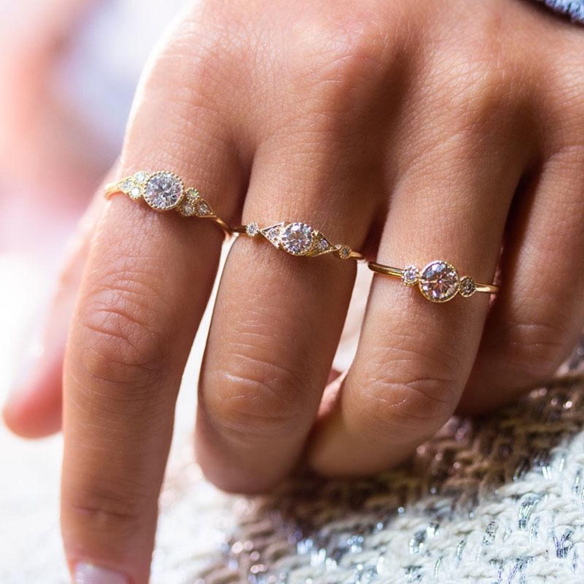 Diamond Duo Deco Spear Ring - Elegant 14K Gold Stackable Band for Women | Perfect for Weddings, Anniversaries & Everyday Luxury Jewelry