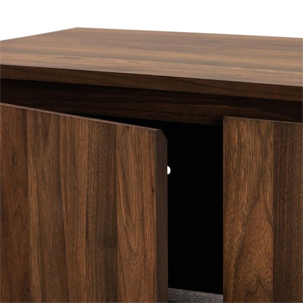 BOWERY HILL Mid-Century Modern 2-Door Shoe Storage Cabinet - Solid Wood Entryway Organizer with Adjustable Shelves, Brown - Perfect for Small Spaces, Hallways & Closet Organization