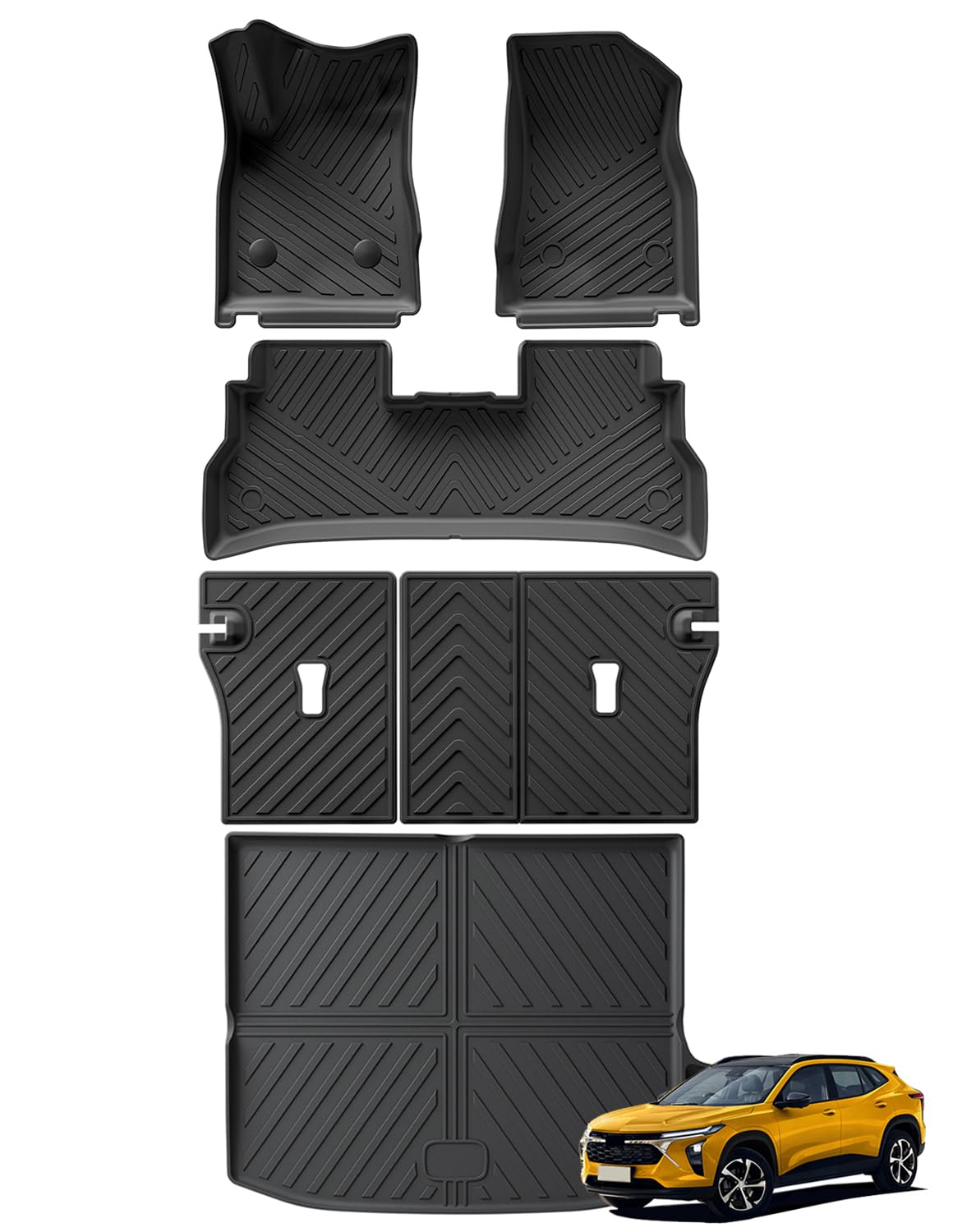SMABEE 6-Piece All-Weather TPE Floor Mats Set for 2024-2025 Chevy Trax - Includes Floor Liners, Backrest Mats & Cargo Liner | Durable Black Interior Accessories | Perfect for Daily Commutes, Road Trips & Outdoor Adventures