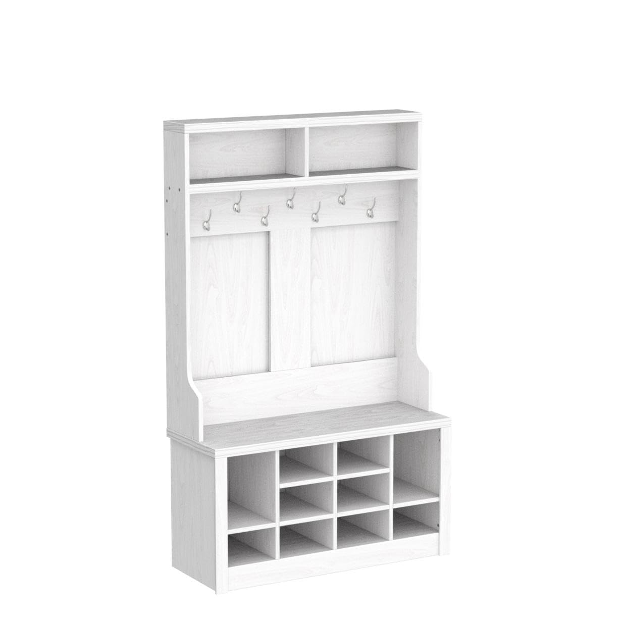 Itaar 3-in-1 Hall Tree with Storage Bench - White Entryway Organizer with Coat Rack, Adjustable Shoe Storage & Hanging Hooks - Perfect for Mudroom, Foyer or Small Space Entryway Organization