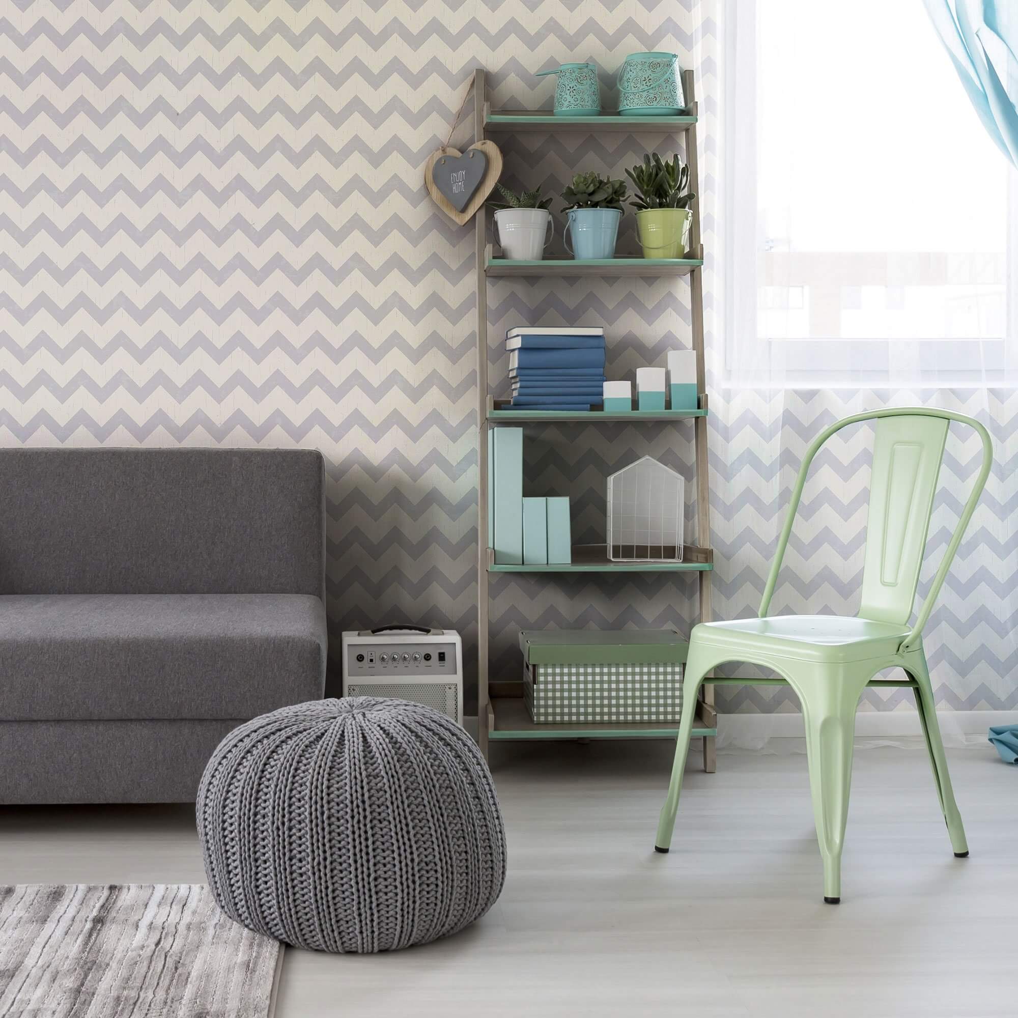 Grey Chevron Geometric Peel and Stick Removable Wallpaper 7739 - Self-Adhesive Decorative Wall Covering for Bedroom, Living Room, Nursery & Office Decor