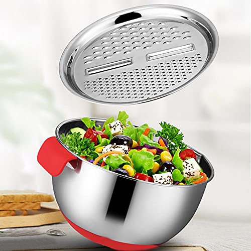 Premium Stainless Steel Kitchen Grater with Drain Basket - Multi-Function Salad Maker Bowl for Cooking, Food Prep & Meal Prepping | Ideal for Grating Cheese, Vegetables & Fruits