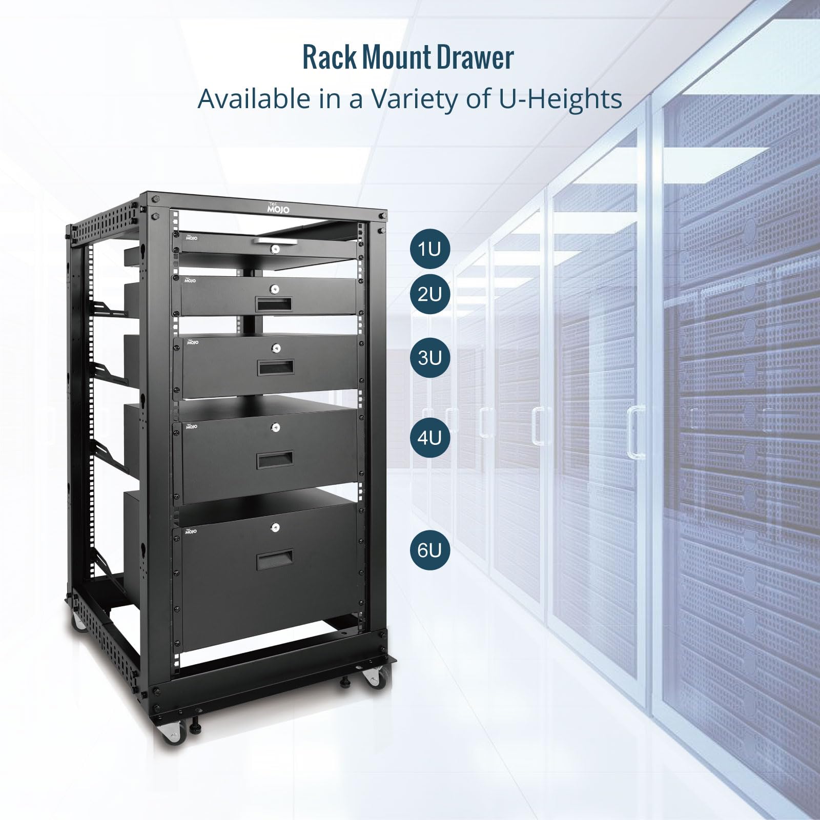 Tecmojo 1U Rack Mount Drawer for 19in Server Rack - Heavy Duty Sliding & Lockable Network Equipment Drawer with Cable Management Holes (22lb Capacity) - Perfect for Data Centers, Home Servers & AV Installations