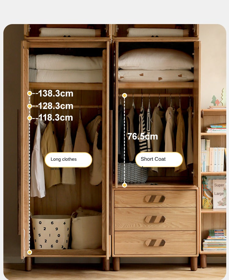 Solid Oak Wood Wardrobe Bookcase - Free Combination for Bedroom, Living Room, and Office Storage