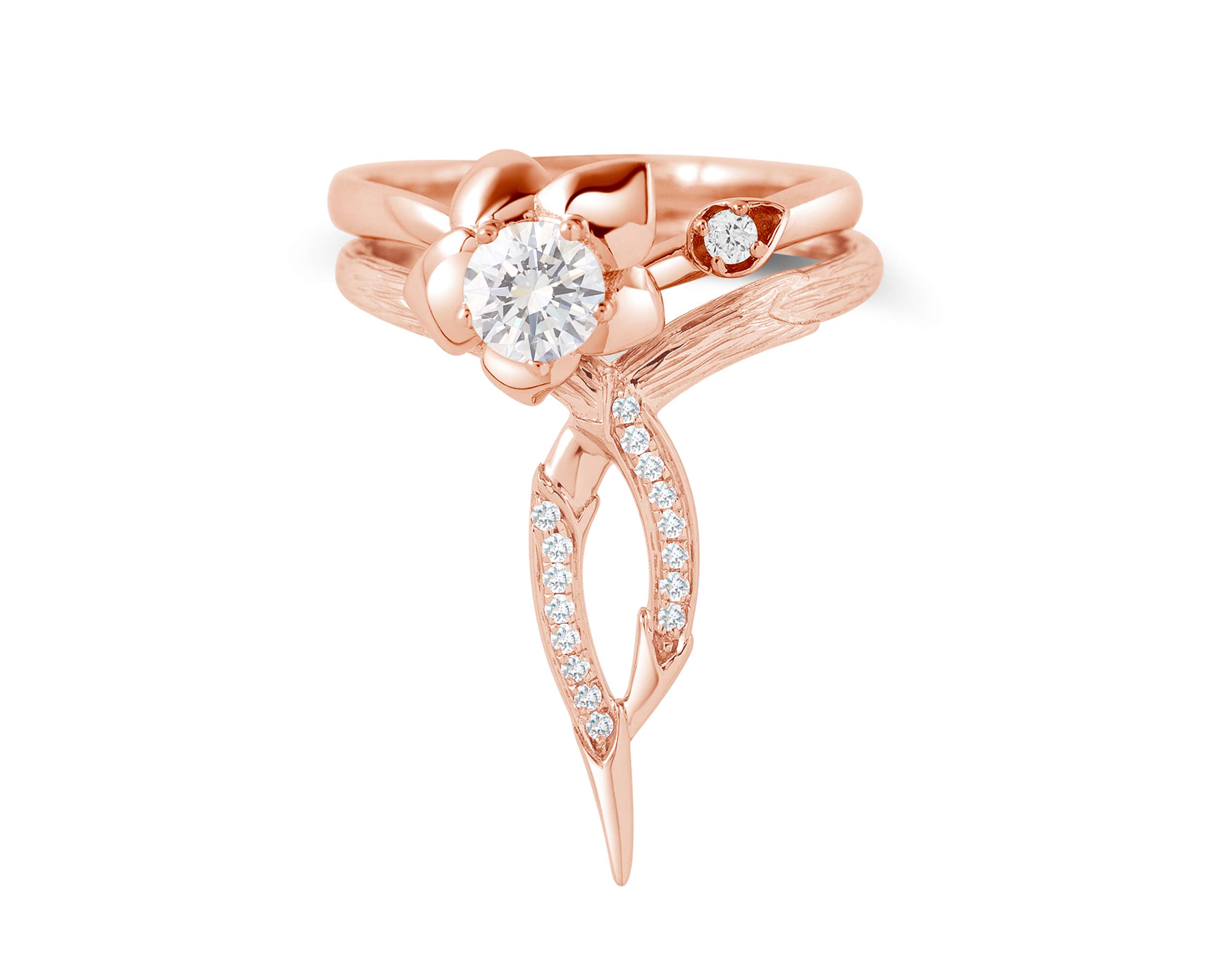 Floral Rose Gold Wedding & Engagement Ring Set for Women - Moissanite Orchid Flower Ring - Elegant Bridal Jewelry for Proposals, Anniversaries & Special Occasions