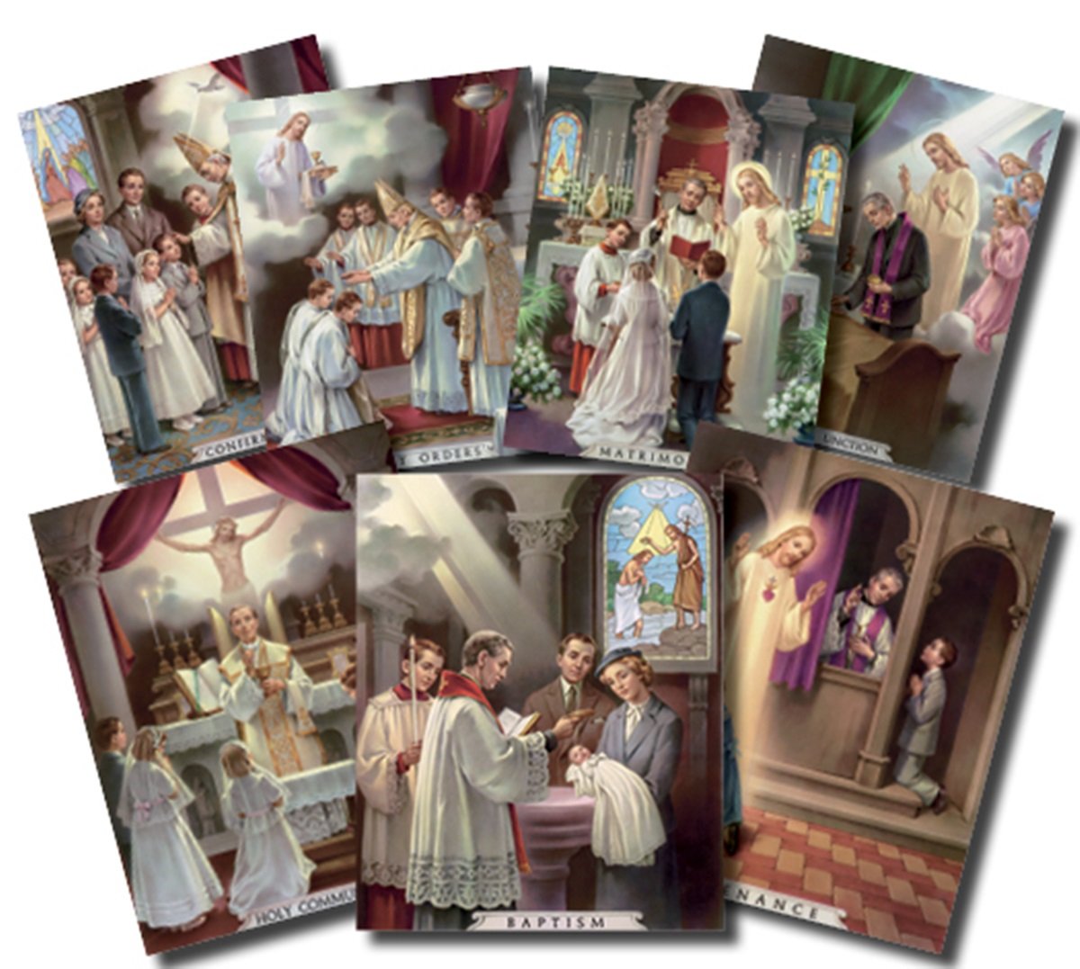 The Seven Sacraments Illustrated Cardstock Poster Set - 7 Piece Religious Education Decor (10 Inch) for Sunday School, Catholic Classroom & Home Worship