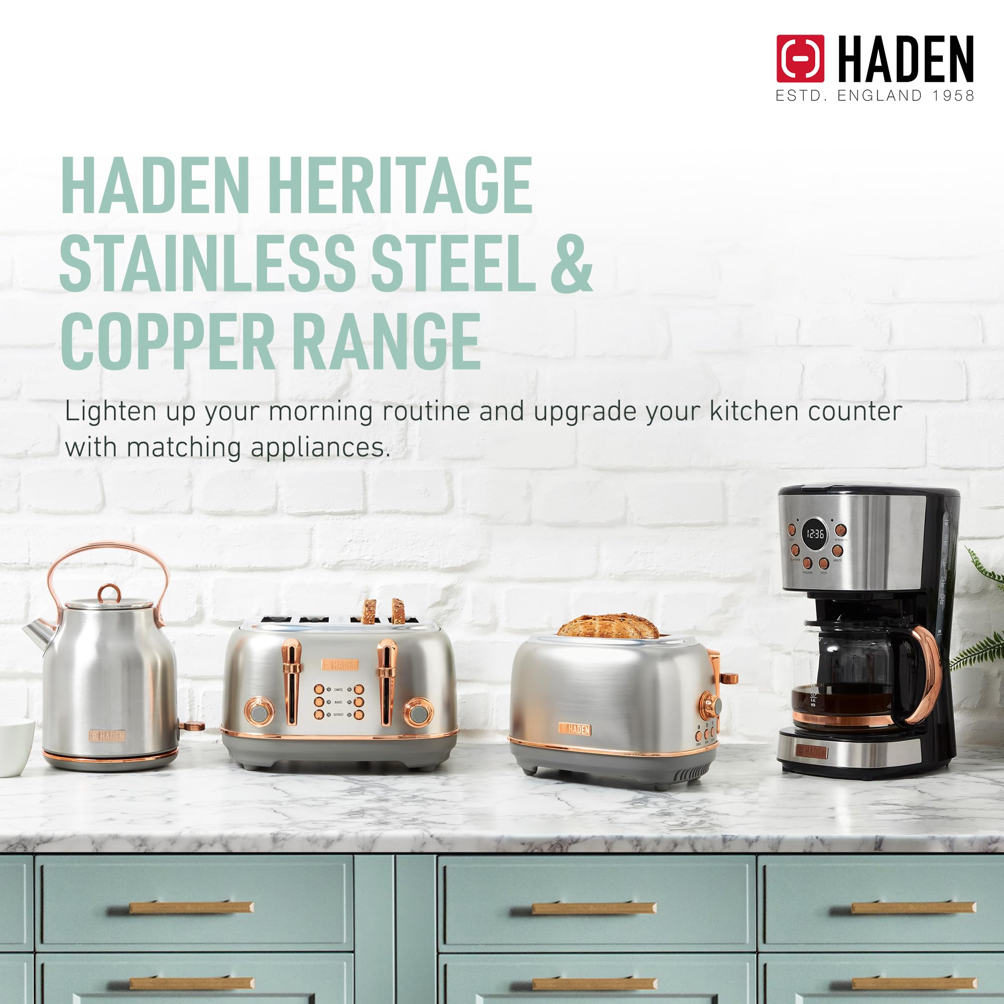 Haden 12 Cup Programmable Drip Coffee Maker with Auto Shut-Off & Reusable Filter - Stainless Steel & Copper Finish - Perfect for Home, Office or Restaurant Use