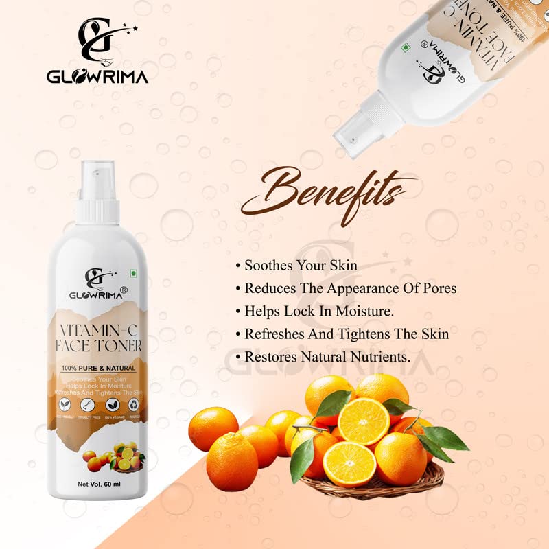 Glowrima Vitamin C Facial Toner for Pore Minimizing & Skin Brightening - Hydrating & Refreshing Spray Toner with Antioxidants (60ml, Pack of 3) | Perfect for Daily Skincare Routine, Travel & Post-Workout Refresh