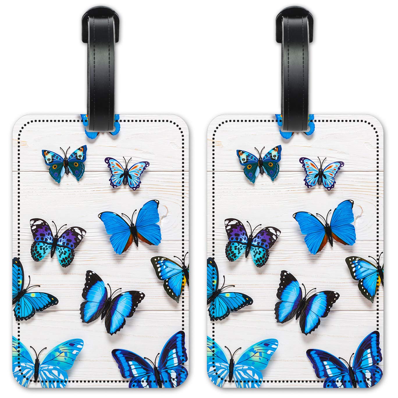 Blue Butterflies Wooden Luggage ID Tags - Set of 2 Personalized Suitcase Identification Cards for Travel Accessories | Perfect for Airports, Cruise Ships & Business Trips