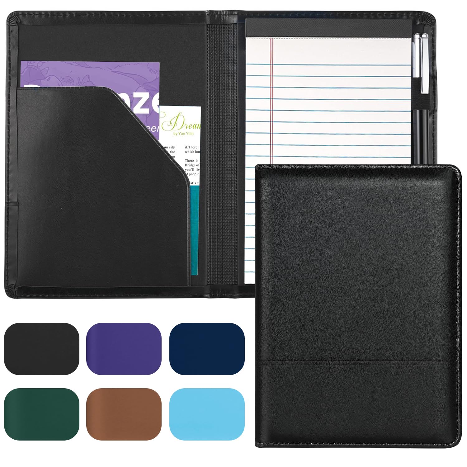 Professional A5 Leather Padfolio Portfolio Binder - 5 x 8 Legal Writing Pad & Document Organizer for Business, Office, Meetings - Perfect for Men & Women (Black) - Ideal for Corporate Gifts, Job Interviews & Executive Presentations