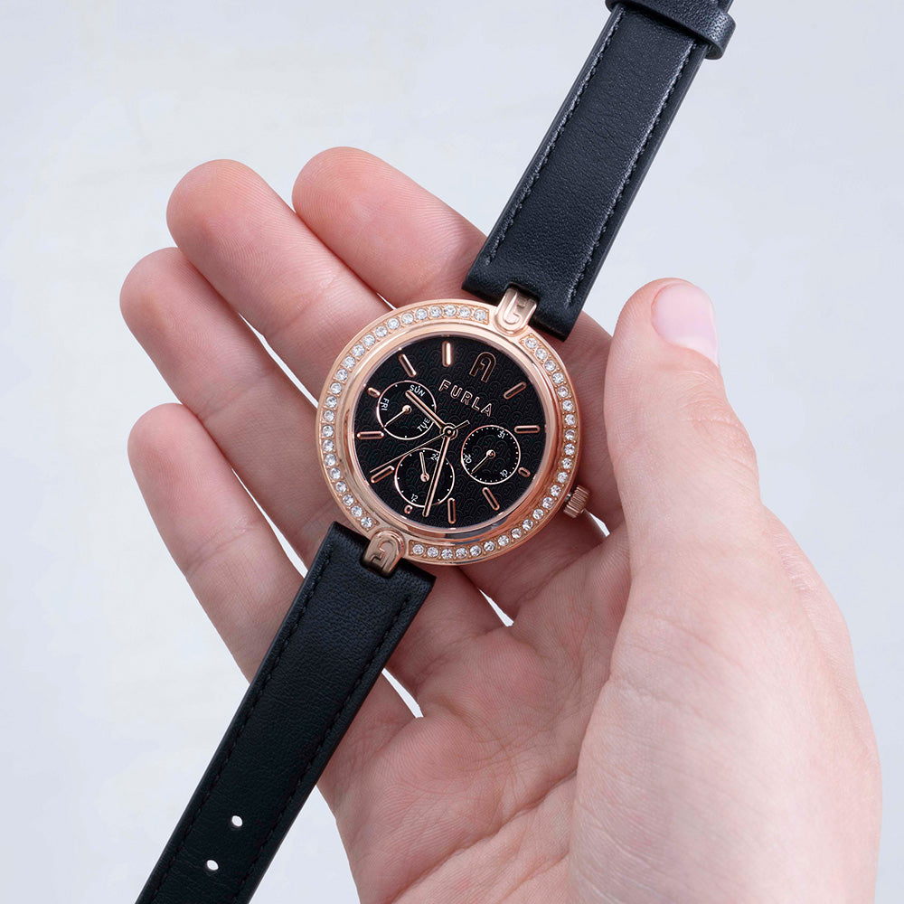 Furla WW00030002L3 Logo Black Leather Women's Watch - Stylish Accessory for Office, Party & Everyday Wear