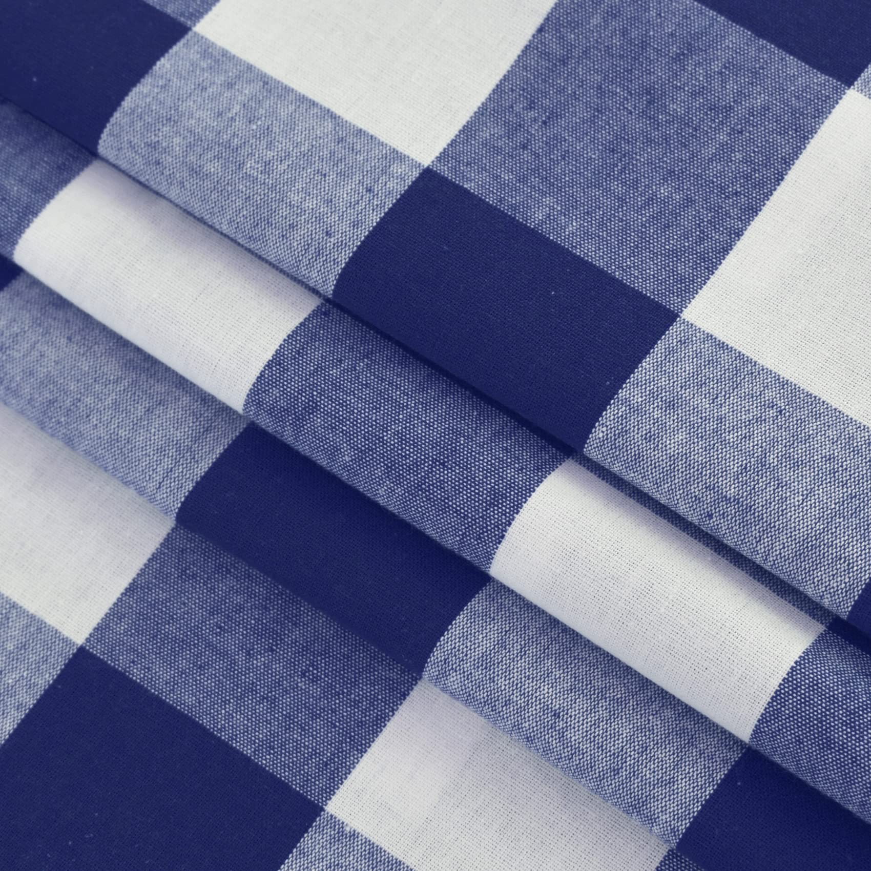 Navy Blue and White Buffalo Gingham Check Cotton Curtains - 63 Inch Long Rod Pocket Panels for Living Room, Kitchen & Bedroom - Set of 2 | Farmhouse Window Treatment & Home Decor