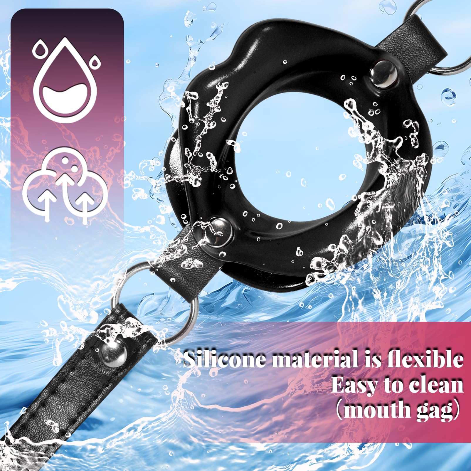 Premium Adjustable Silicone O-Ring Ball Gag for BDSM & Bondage Play - Open Mouth Gag with Head Harness for Men & Women - Black Adult Fetish Gear for Roleplay, Sensory Deprivation & BDSM Scenes