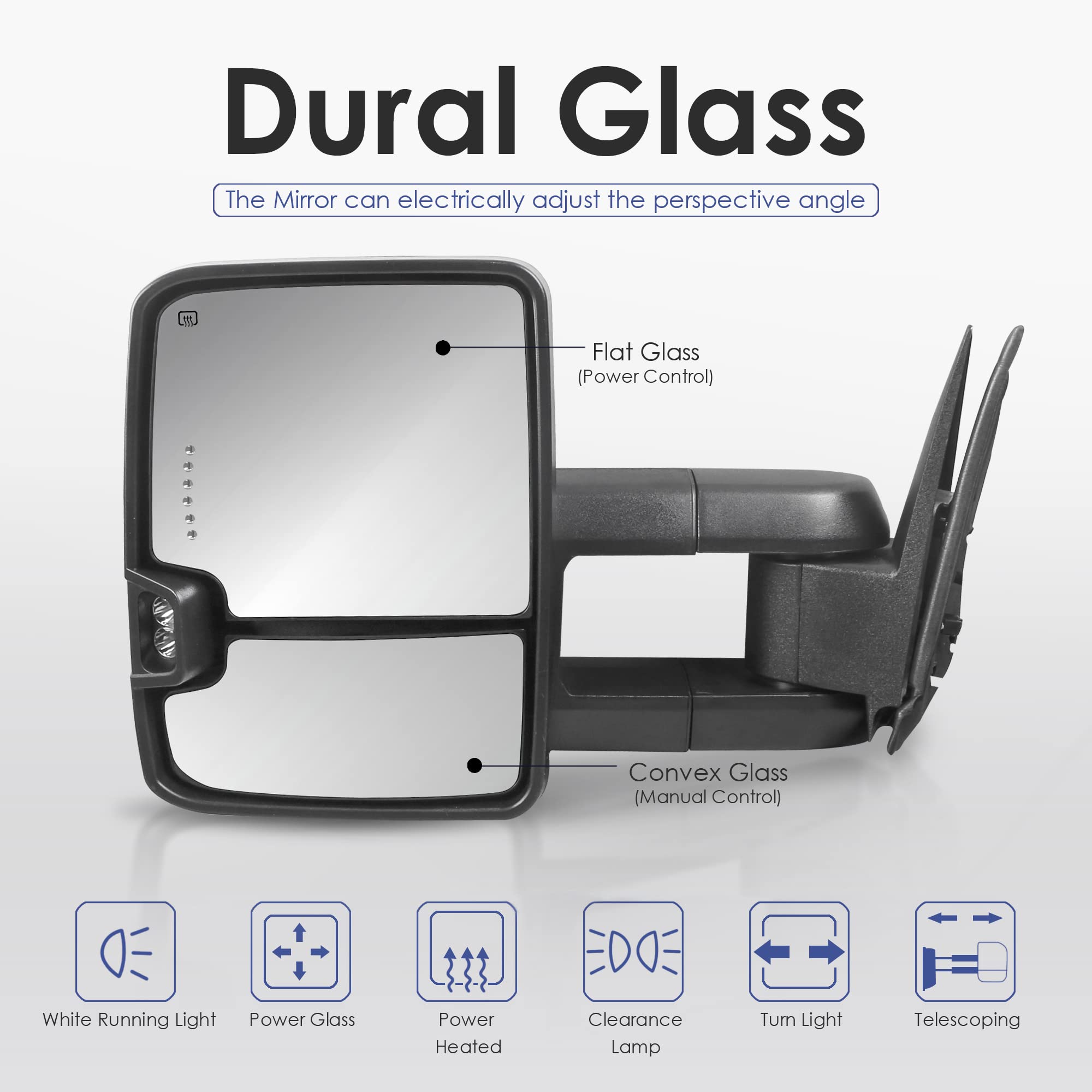 MOSTPLUS Power Heated Towing Mirrors with Sequential Turn Signal & Clearance Lights - Compatible with 1999-2002 Chevy Silverado Suburban Tahoe GMC Sierra Yukon (Pair) - Black - Perfect for Winter Towing & Enhanced Night Visibility