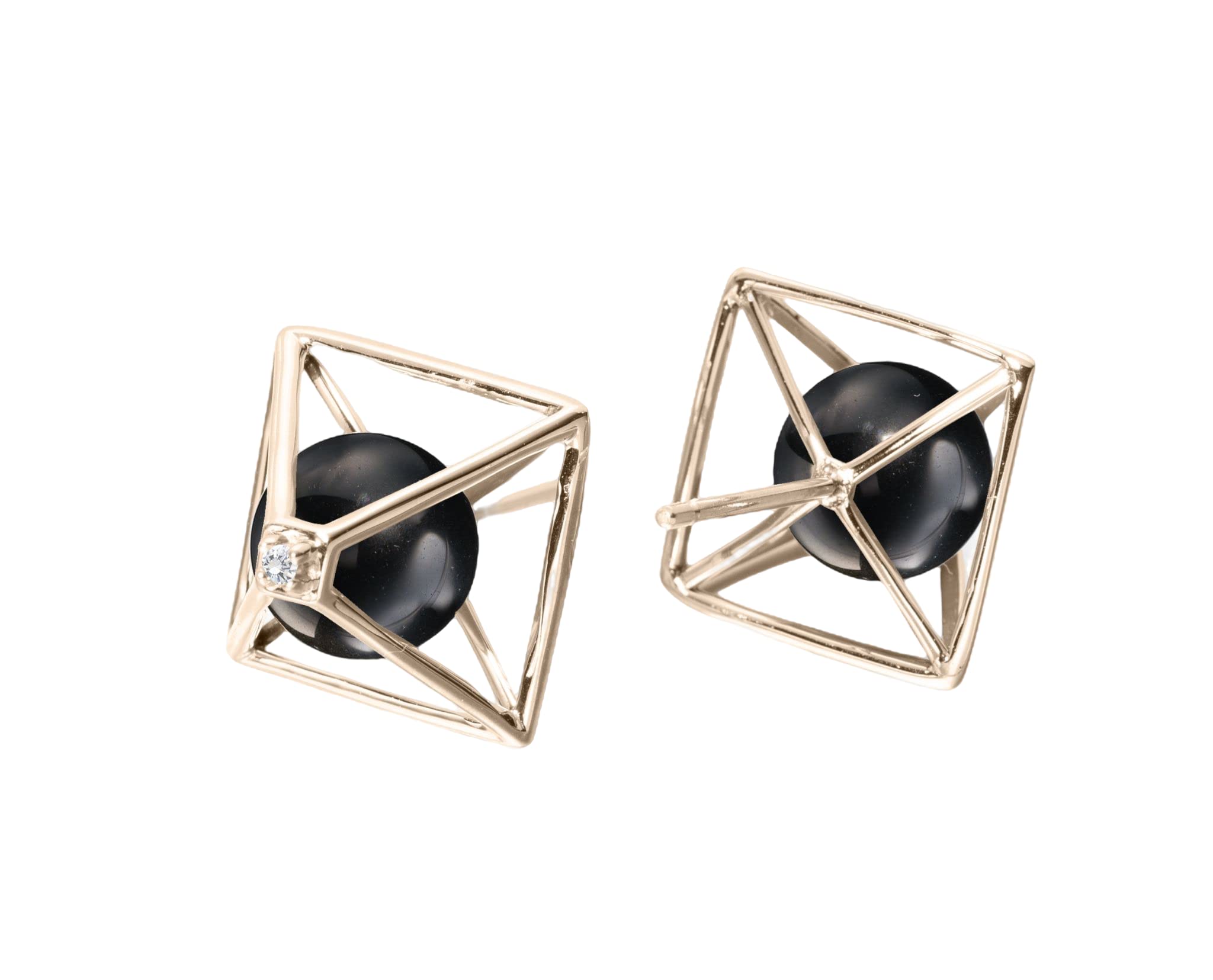 Majade Black Tourmaline Earrings - 14K Yellow Gold Handmade Geometric Pyramid Stud Earrings with Diamond Accents | Perfect for Gift Giving, Weddings & Everyday Elegance
