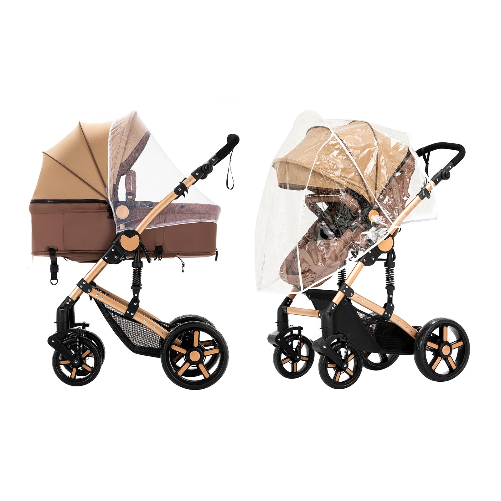 3 in 1 Baby Stroller Travel System Combo Set - Reversible Convertible Infant Stroller with One-Click Folding, Lightweight Aluminum Frame Stroller for Newborn & Toddler (UD588-Khaki with Base) | Perfect for Shopping, Travel & Daily Walks