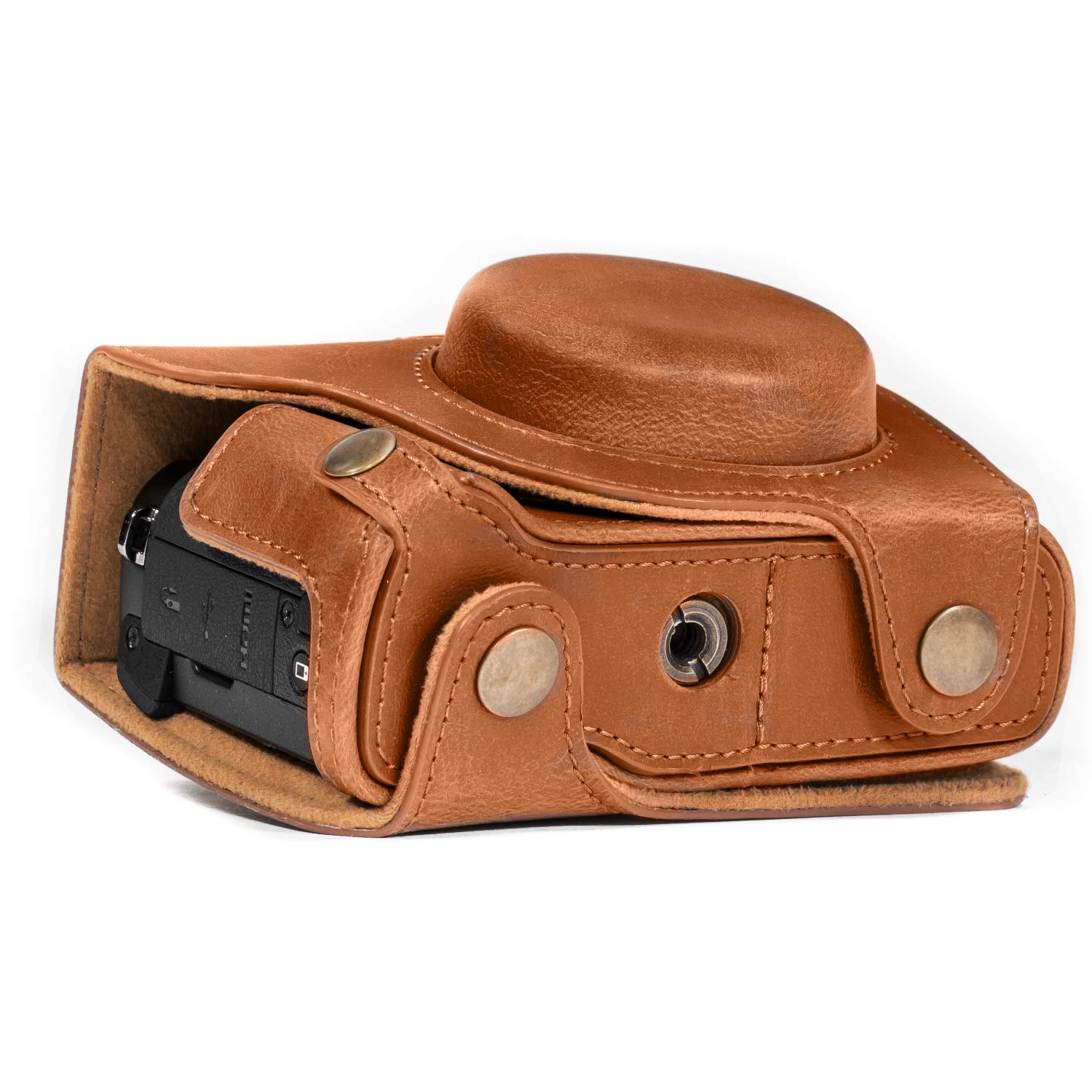 MegaGear Ever Ready PU Leather Camera Case Bag for Canon PowerShot G5 X G5X Digital Camera - Light Brown (MG689) - Perfect for Travel, Photography & Everyday Protection