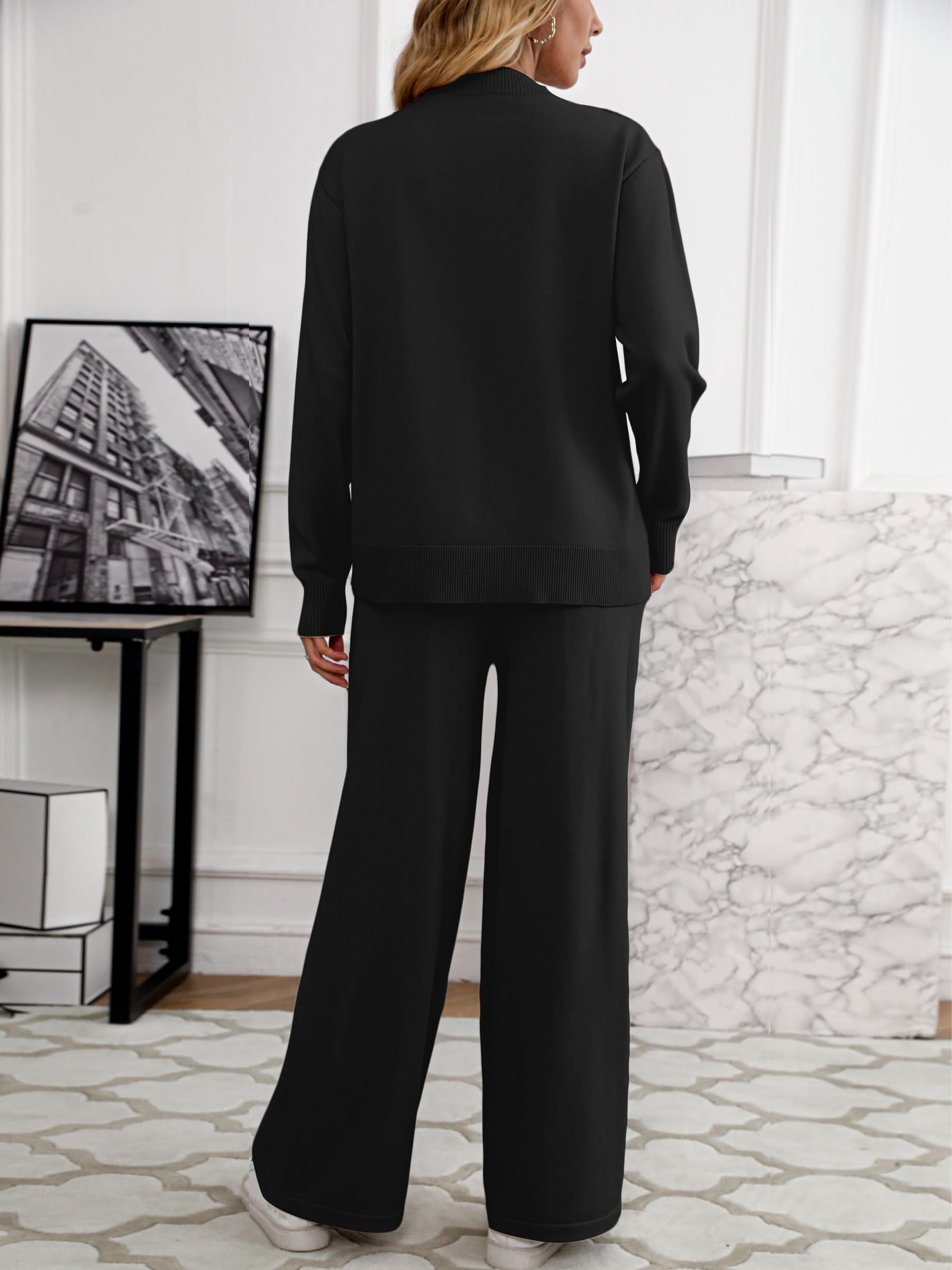 SuperPrity Women's Knit Sweater & Wide Leg Pants Lounge Set - 2 Piece Matching Outfit for Fall 2024 | Cozy Loungewear for Home, Yoga & Casual Wear