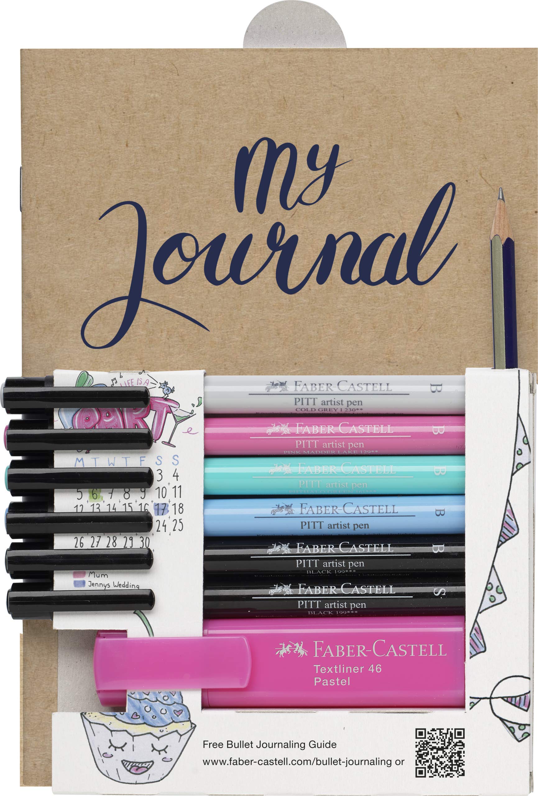 Faber-Castell Bullet Journaling Kit - 9-Piece No-Bleed Planner Pens & Highlighter with Dot Grid Journal | Perfect for Creative Journaling, Planning & Scrapbooking