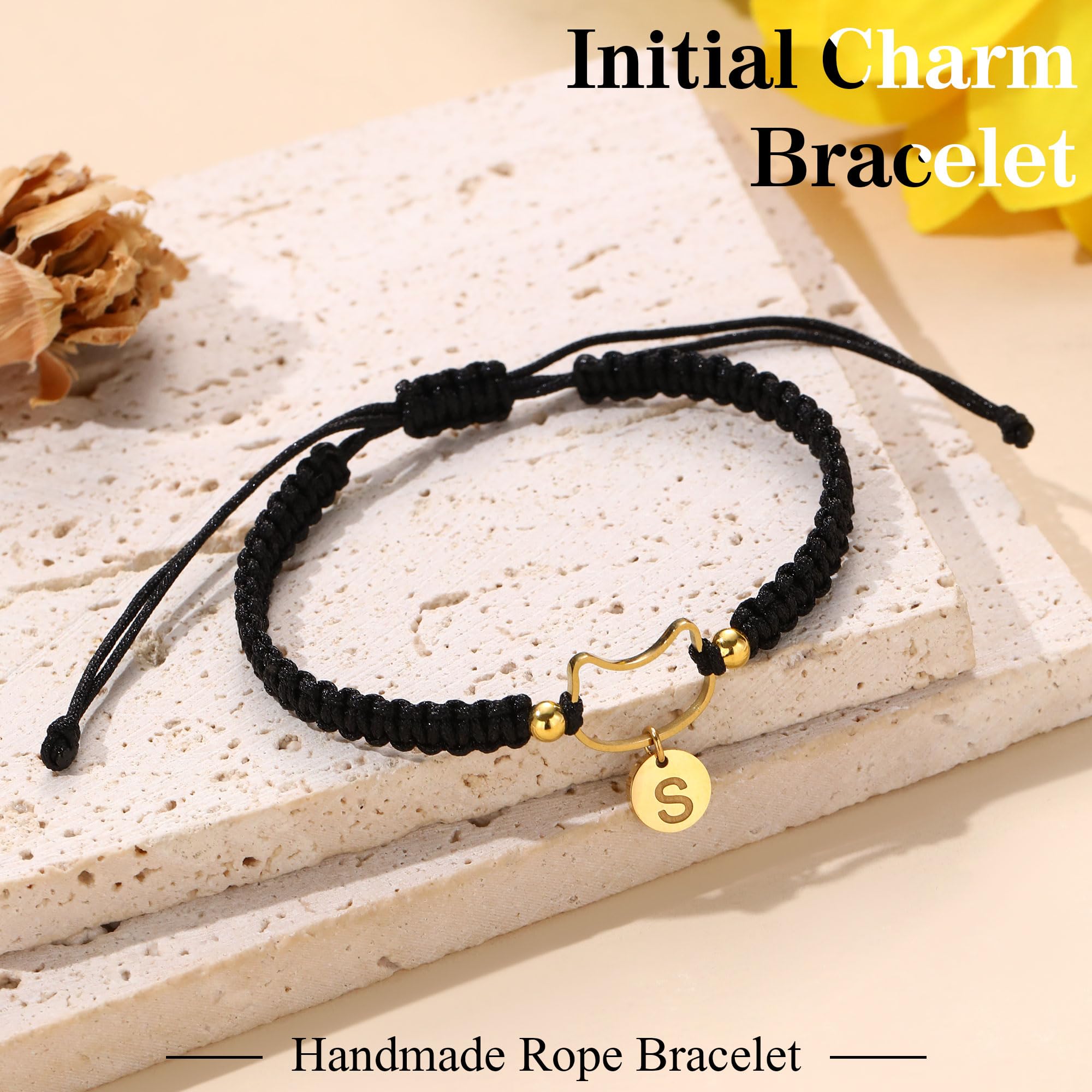 Personalized Letter Charm Bracelet for Women - Trendy Handmade Braided Rope Friendship Bracelet with Initials - Perfect Birthday Gift for Girlfriend, Best Friend & Daughter - Great for Everyday Wear, Special Occasions & Matching Friendship Jewelry