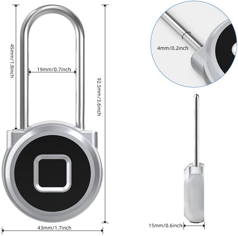 eLinkSmart Fingerprint Padlock - 45MM Shackle, Smartphone & Smartwatch Control, Weatherproof Combination Lock for Gym Lockers, Backpacks, Suitcases & Luggage (Silver) - Secure Your Valuables at Home, Travel & Outdoor Activities