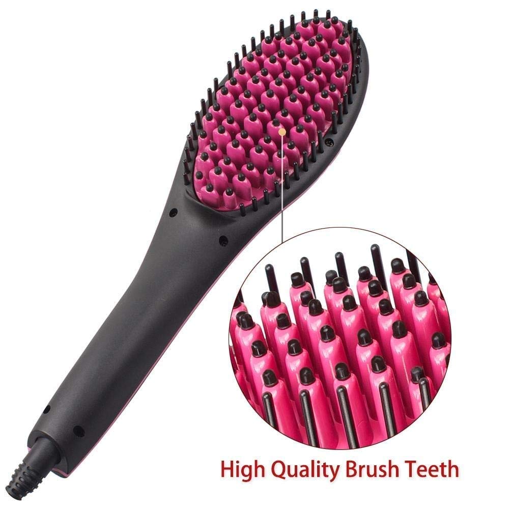 Nishoya Ceramic Hair Straightener Brush with Temperature Control - 2-in-1 Flat Iron & Curling Brush for Smooth & Wavy Styles | Perfect for Home Use, Travel & Salon Styling