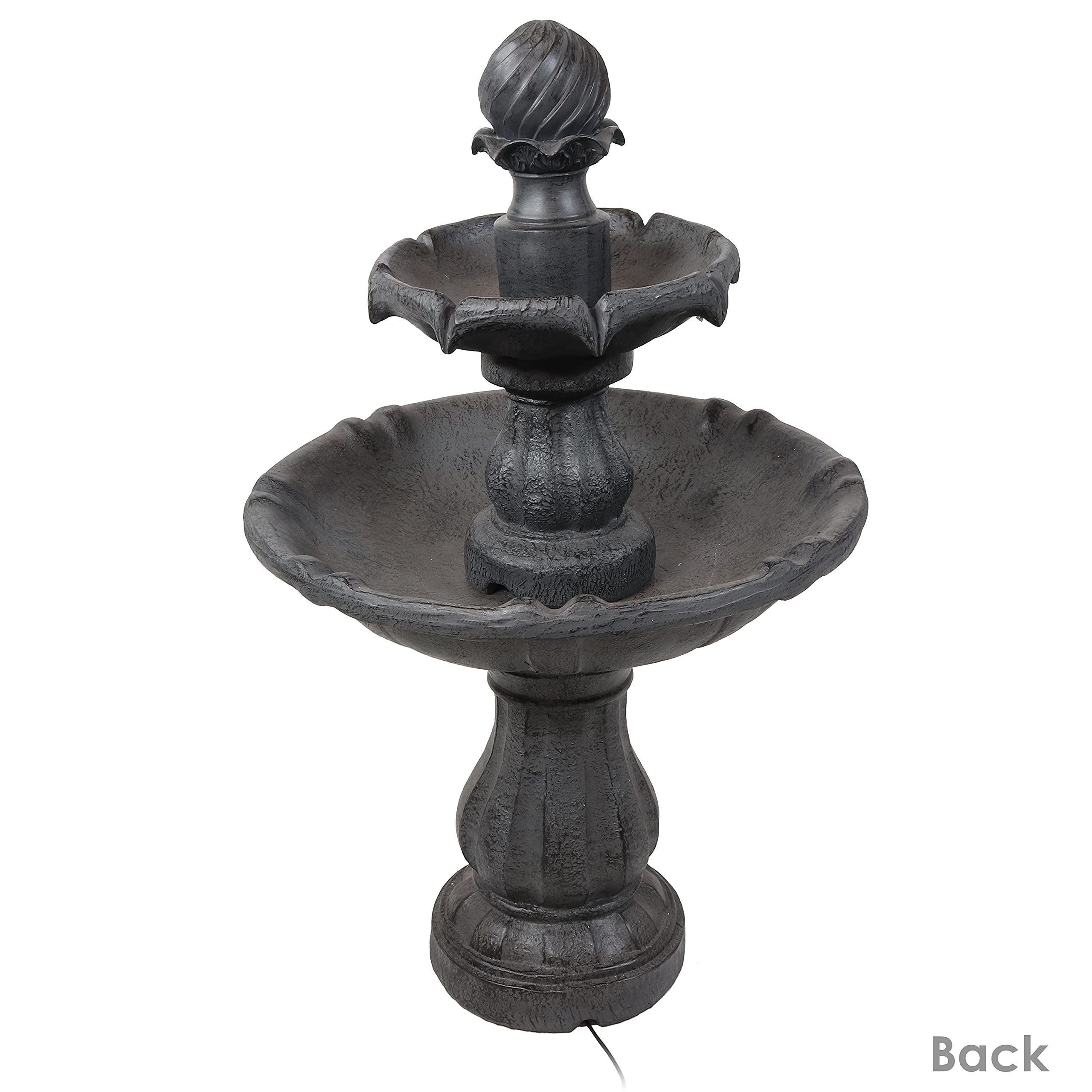 Sunnydaze 35-Inch 2-Tier Solar Water Fountain with Battery Backup - Outdoor Water Feature Pump for Garden, Patio, Yard Decor - Black
