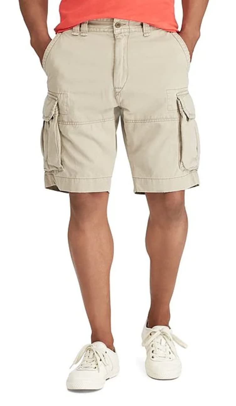 Ralph Lauren Men's Gellar Fatigue 100% Cotton Cargo Shorts - Hudson Tan, Size 35 | Comfortable Casual Summer Shorts for Outdoor Activities, Travel & Streetwear