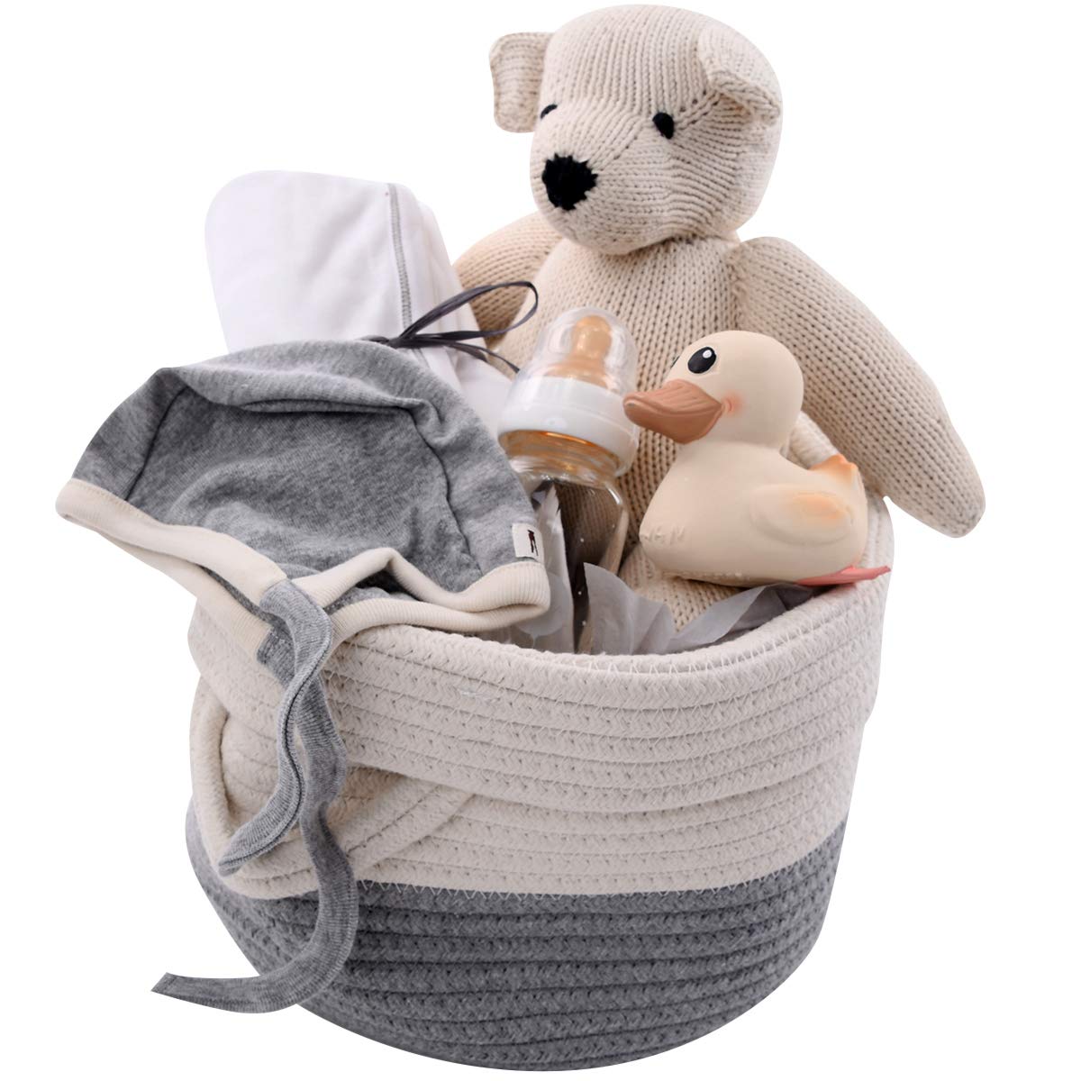 Premium Organic Baby Gift Basket Set - Soft Teddy Bear, Swaddle Blanket, Hat & More | Newborn Shower Gift, Christening Present, First Birthday Keepsake