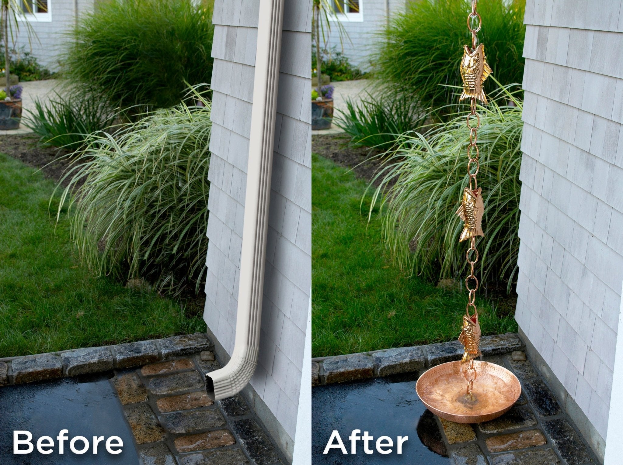 8.5 ft Decorative Fish Rain Chain with 4 Large Figures - Perfect for Garden Waterfalls, Outdoor Decor & Zen Landscaping